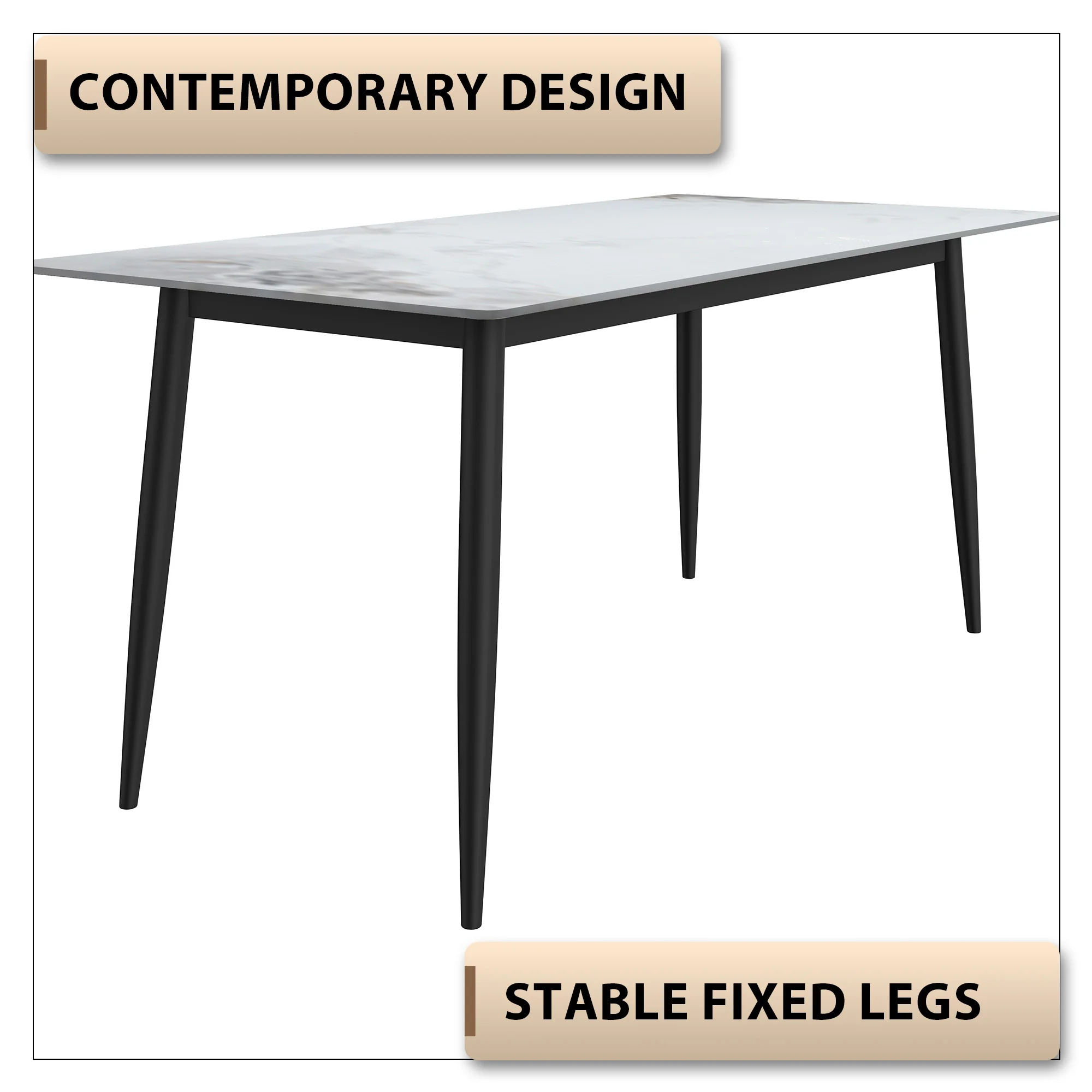 Zayle Series Modern Dining Table Black Base, With 55 Medium Grey Sintered Stone Top