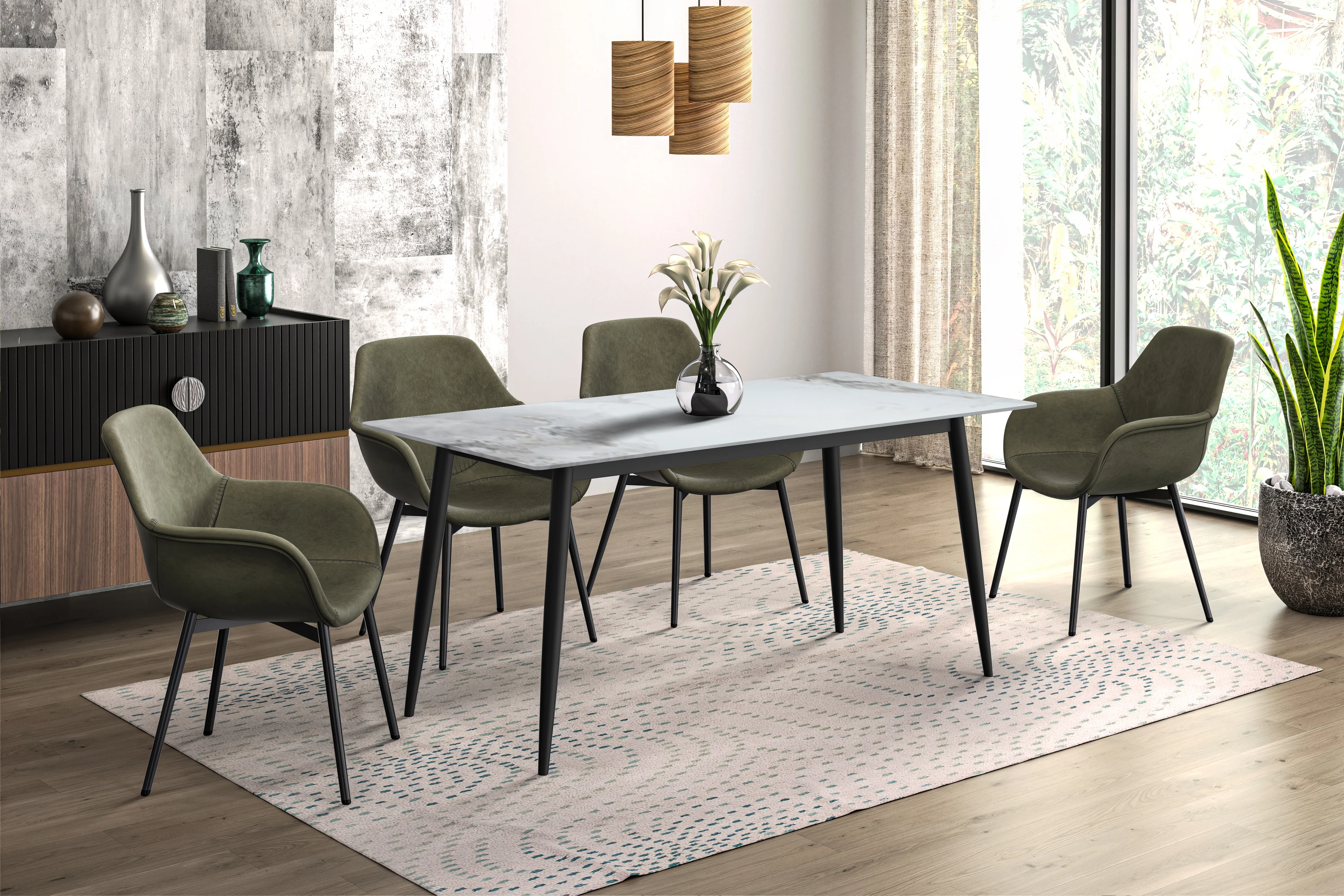Zayle Series Modern Dining Table Black Base, With 55 Medium Grey Sintered Stone Top