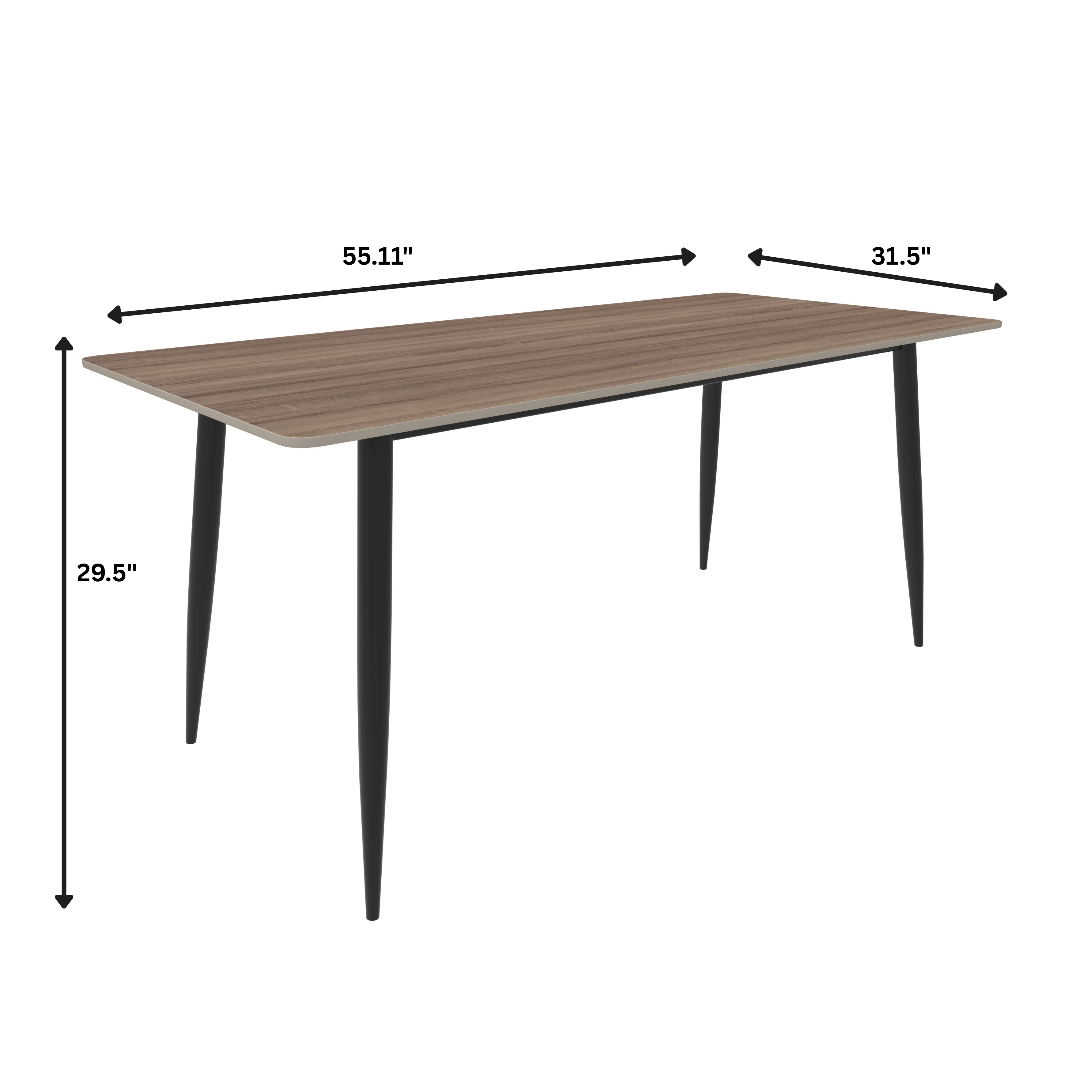 Zayle 55" Rectangle Sintered Stone Dining Table in Red Oak with Black Base