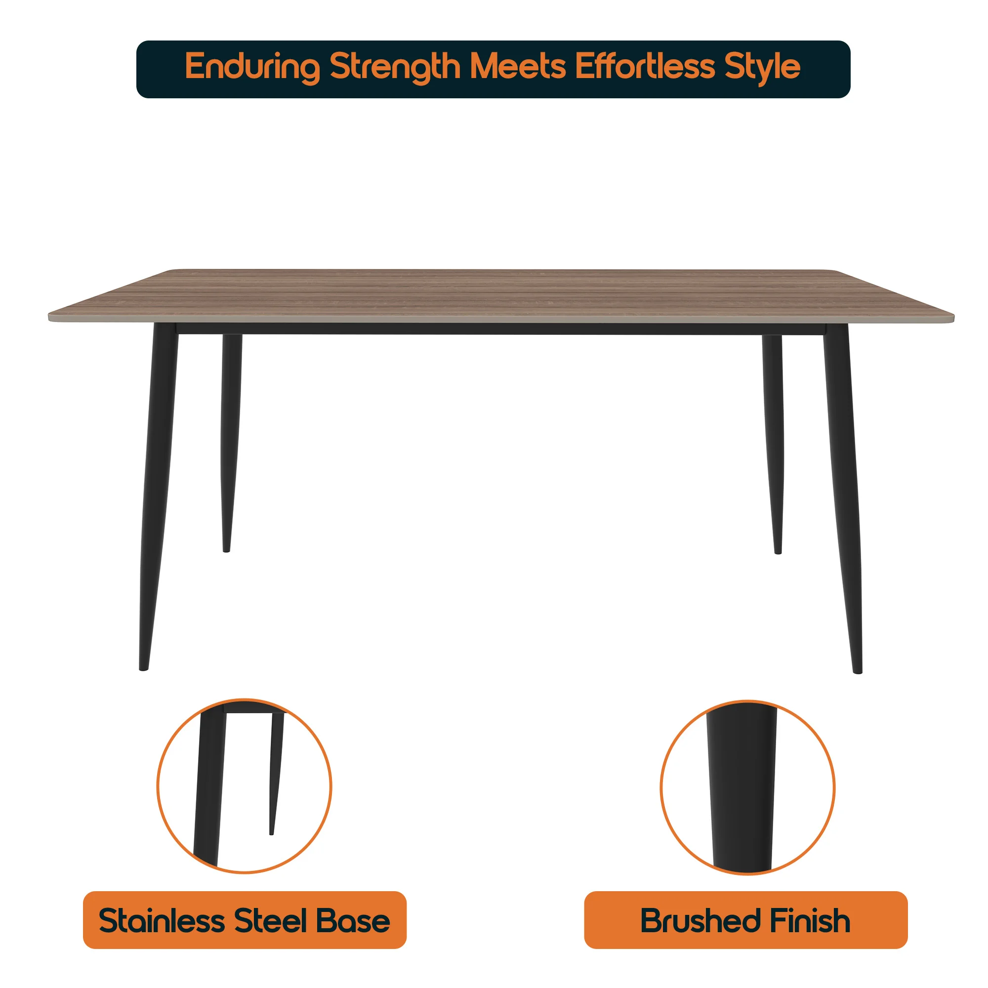 Zayle 55" Rectangle Sintered Stone Dining Table in Red Oak with Black Base