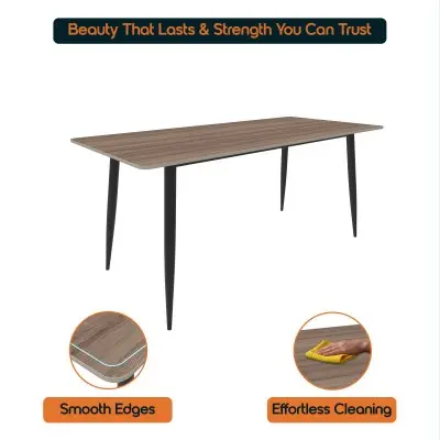 Zayle 55" Rectangle Sintered Stone Dining Table in Red Oak with Black Base