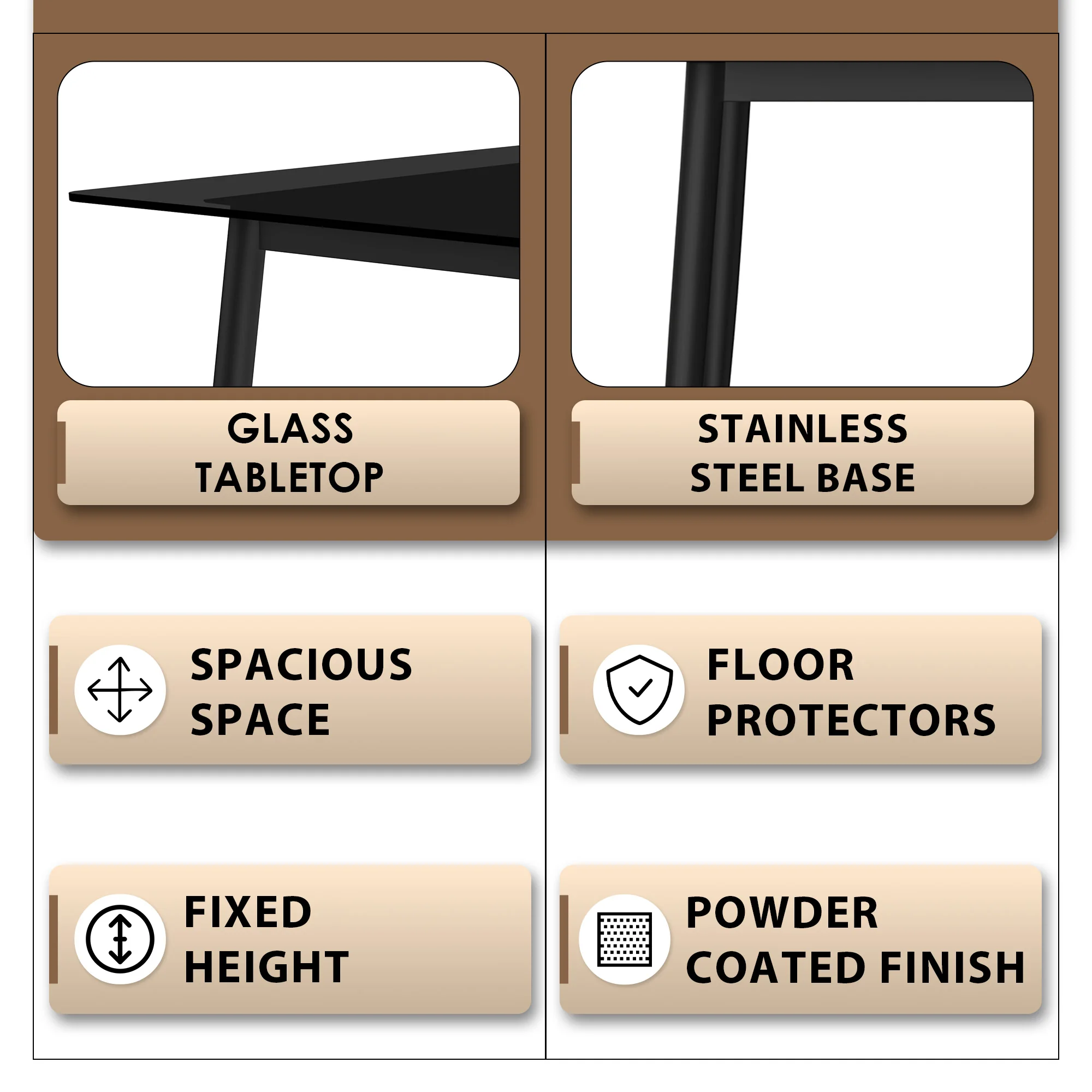 Zayle Series Modern Dining Table Black Base, With 62 Black Glass Top