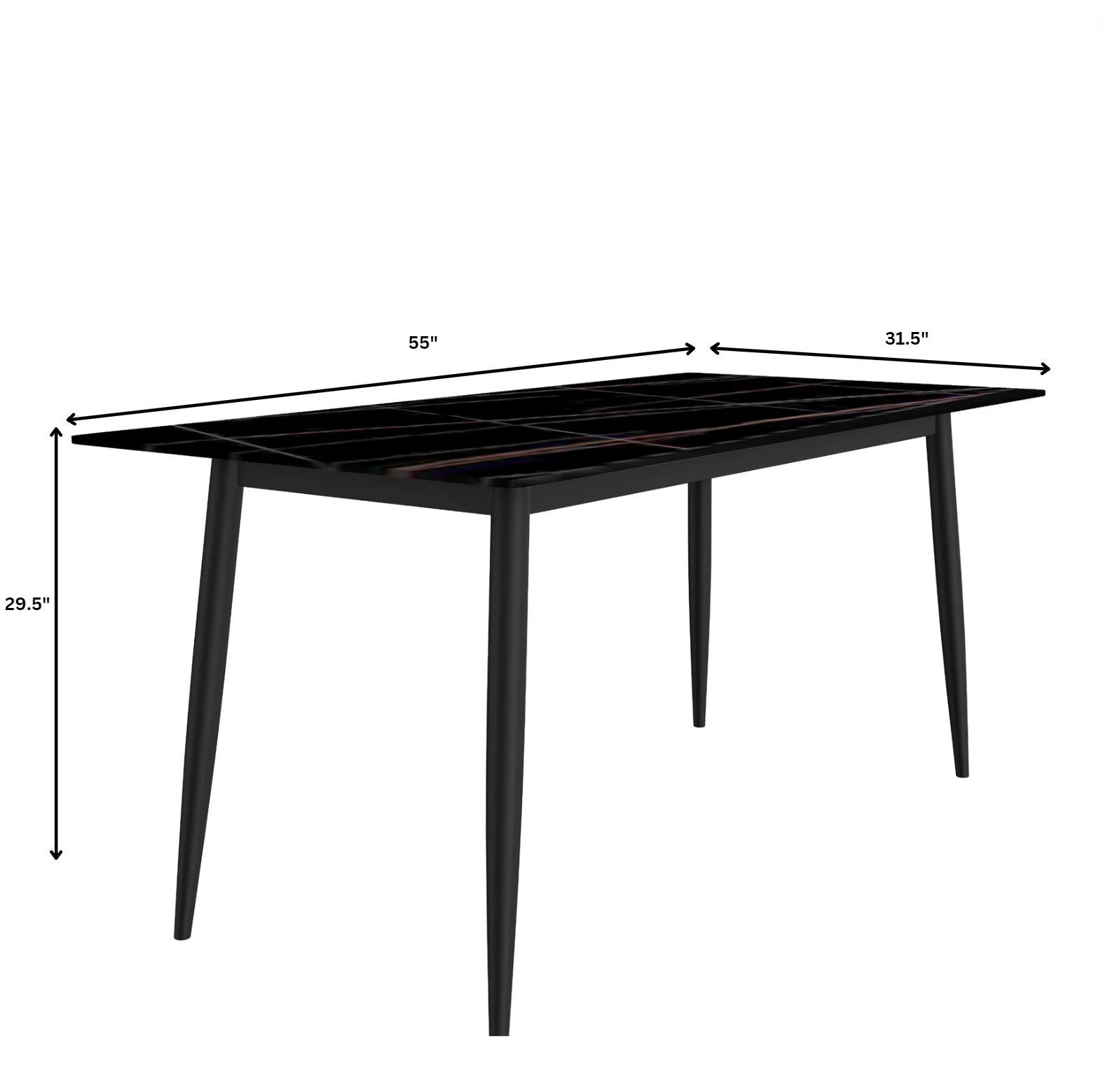 Zayle Series Modern Dining Table Black Base, With 62 Black/Gold Sintered Stone Top