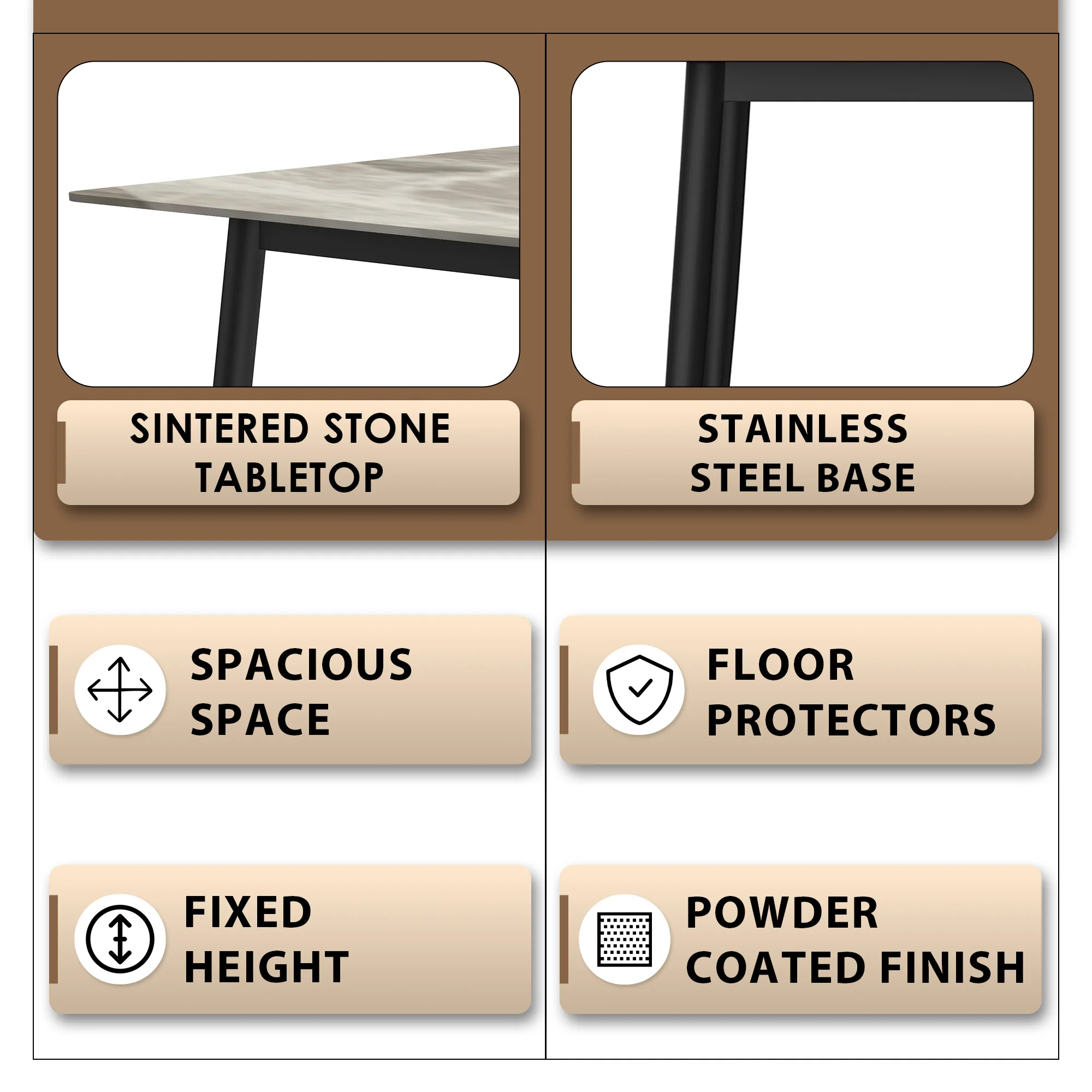 Zayle Series Modern Dining Table Black Base, With 62 Deep Grey Sintered Stone Top