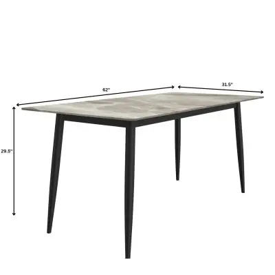 Zayle Series Modern Dining Table Black Base, With 62 Deep Grey Sintered Stone Top