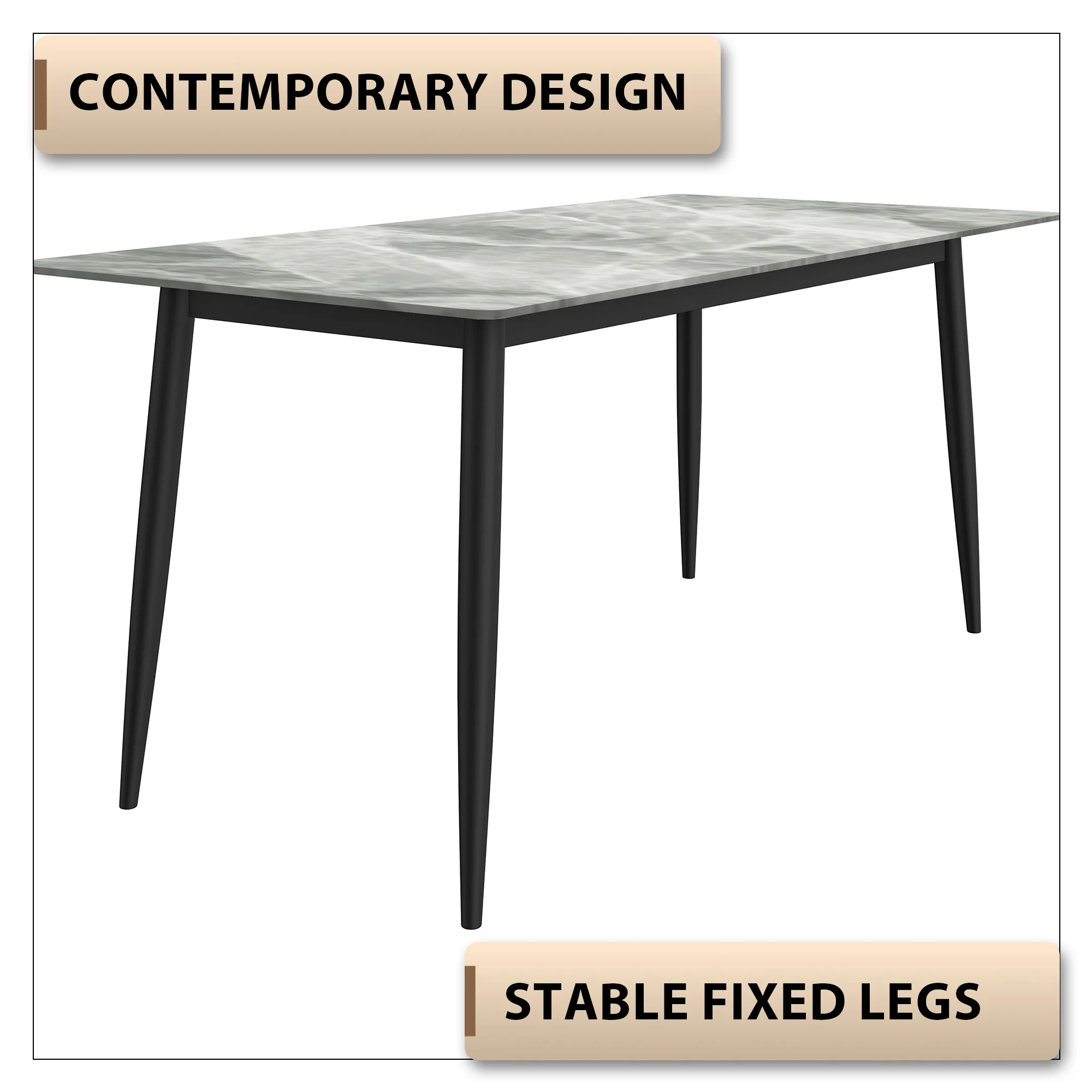 Zayle Series Modern Dining Table Black Base, With 62 Light Grey Sintered Stone Top