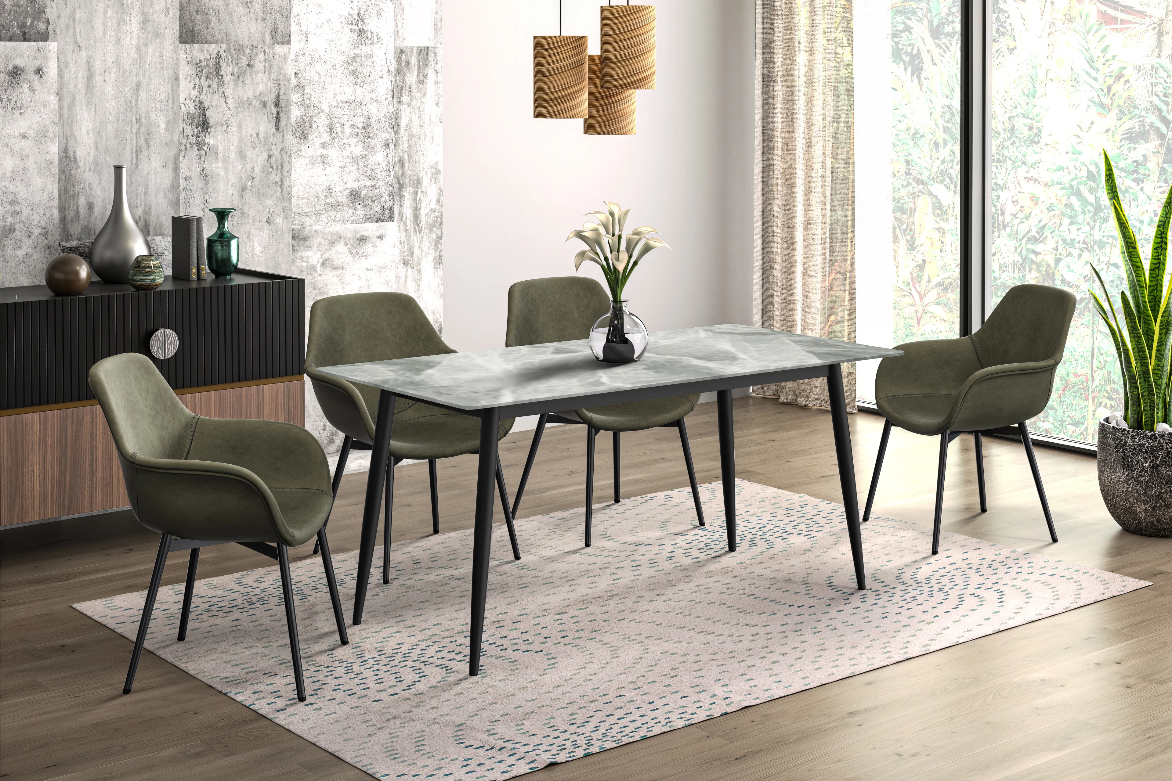 Zayle Series Modern Dining Table Black Base, With 62 Light Grey Sintered Stone Top