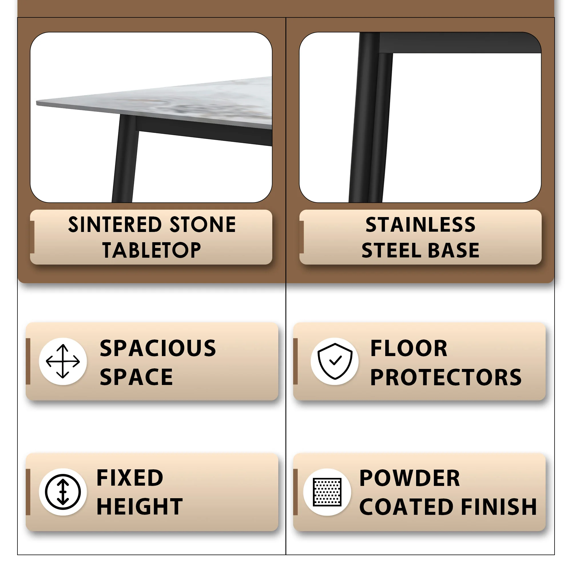 Zayle Series Modern Dining Table Black Base, With 62 Medium Grey Sintered Stone Top