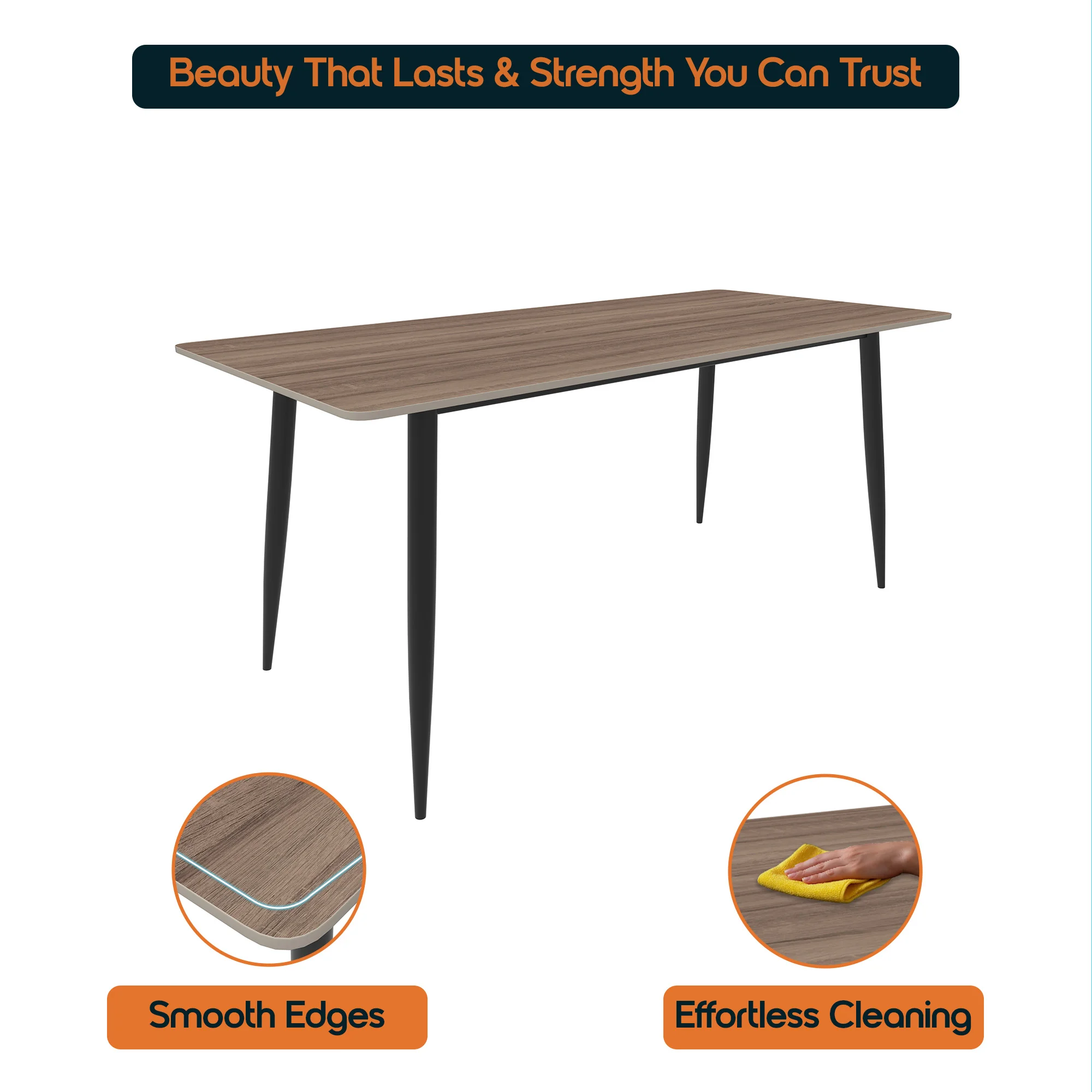 Zayle 62" Rectangle Sintered Stone Dining Table in Red Oak with BLack Base