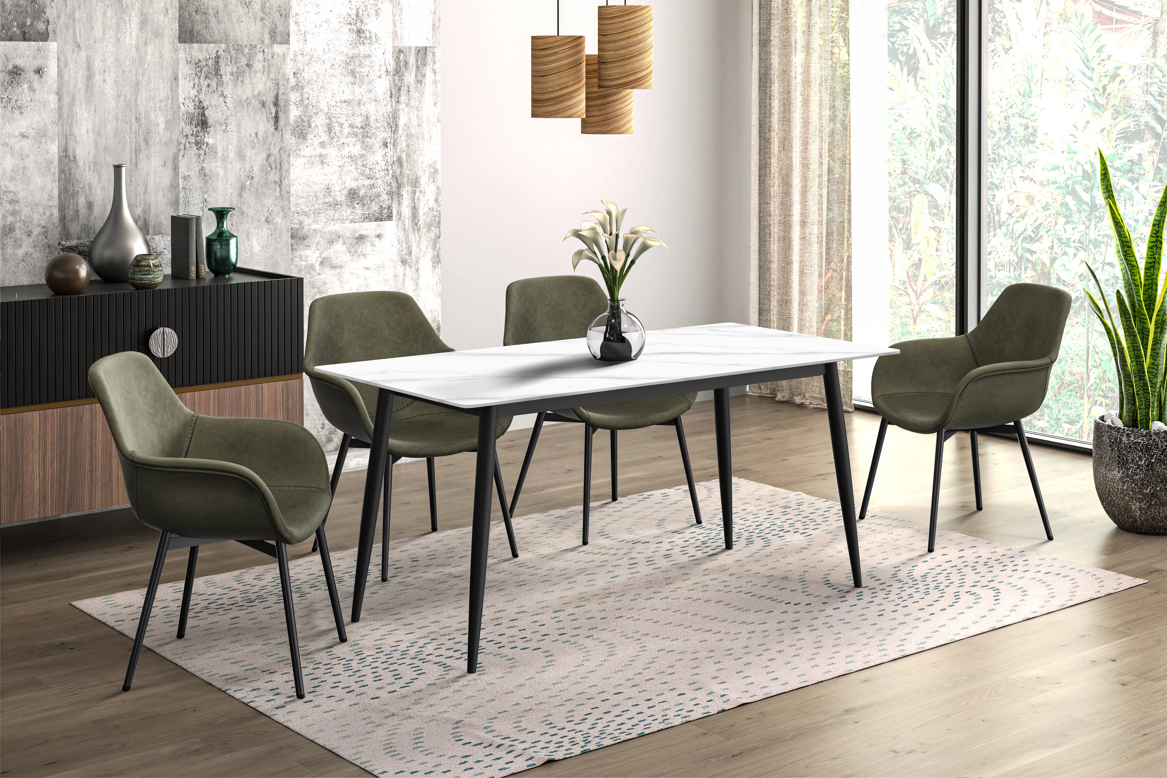 Zayle Series Modern Dining Table Black Base, With 62 White Sintered Stone Top