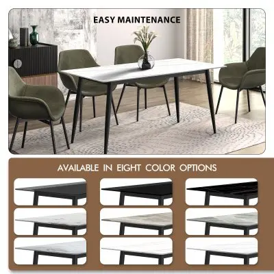 Zayle Series Modern Dining Table Black Base, With 62 White/Gold Sintered Stone Top