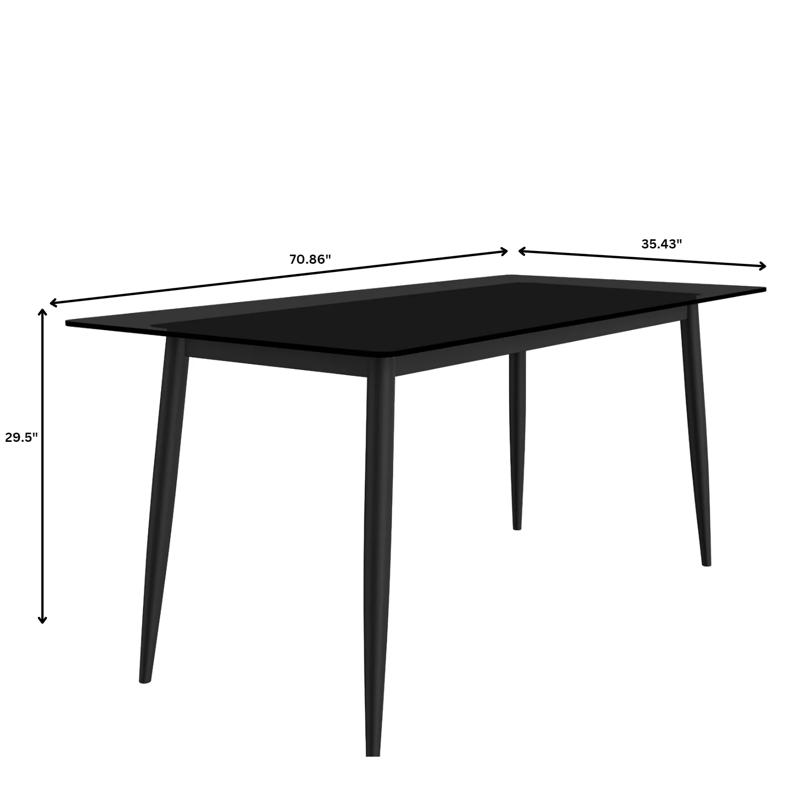 Zayle Series Modern Dining Table Black Base, With 71 Black Glass Top