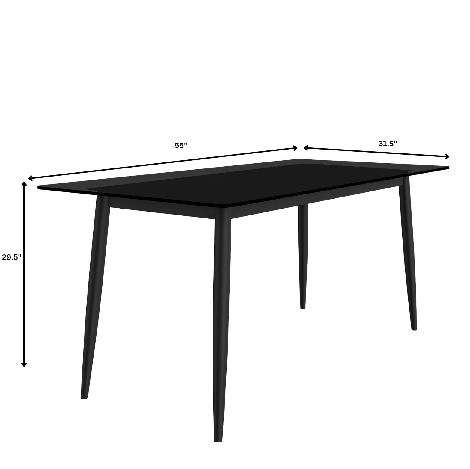 Zayle Series Modern Dining Table Black Base, With 71 Black Glass Top