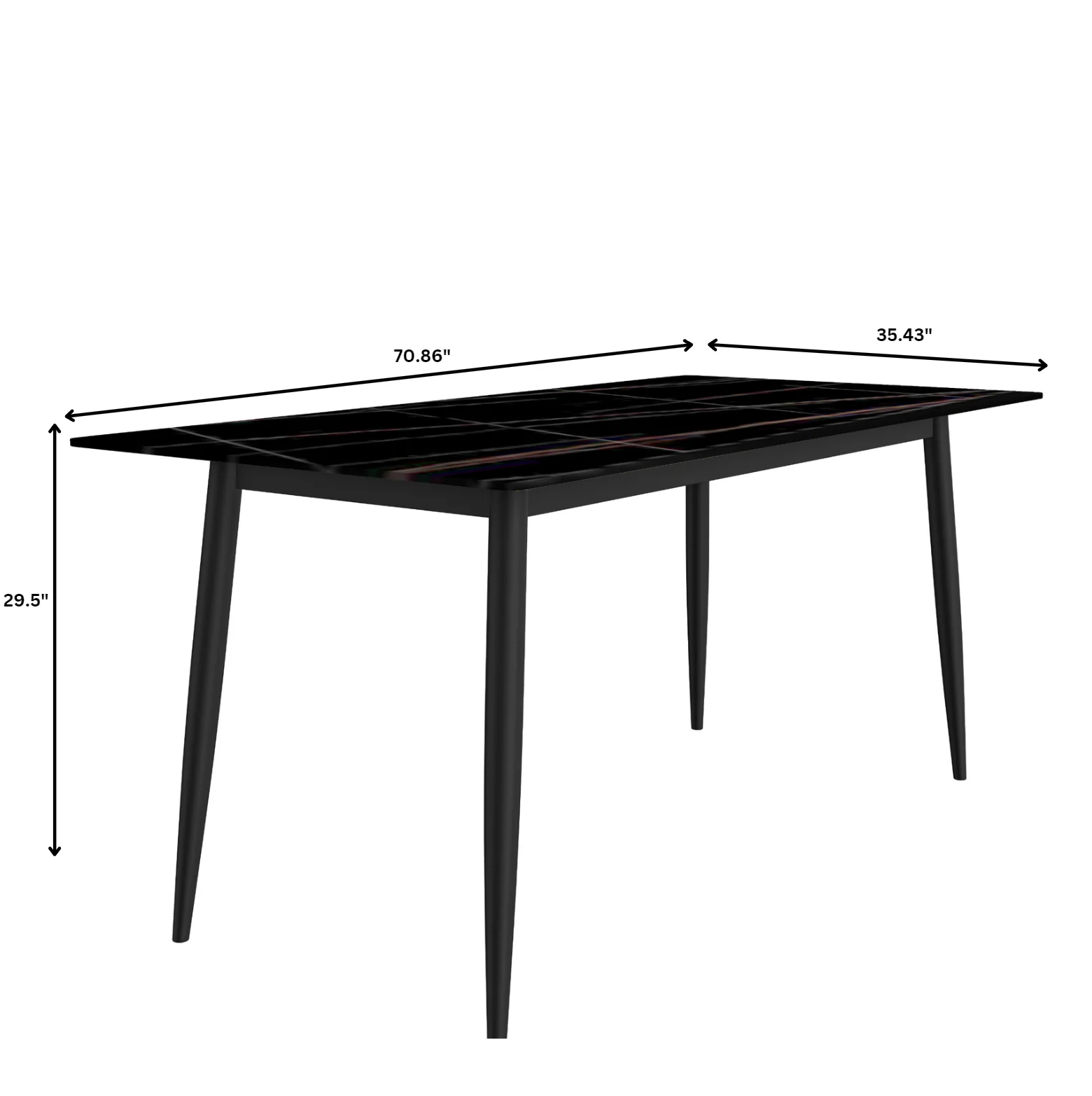 Zayle Series Modern Dining Table Black Base, With 71 Black/Gold Sintered Stone Top