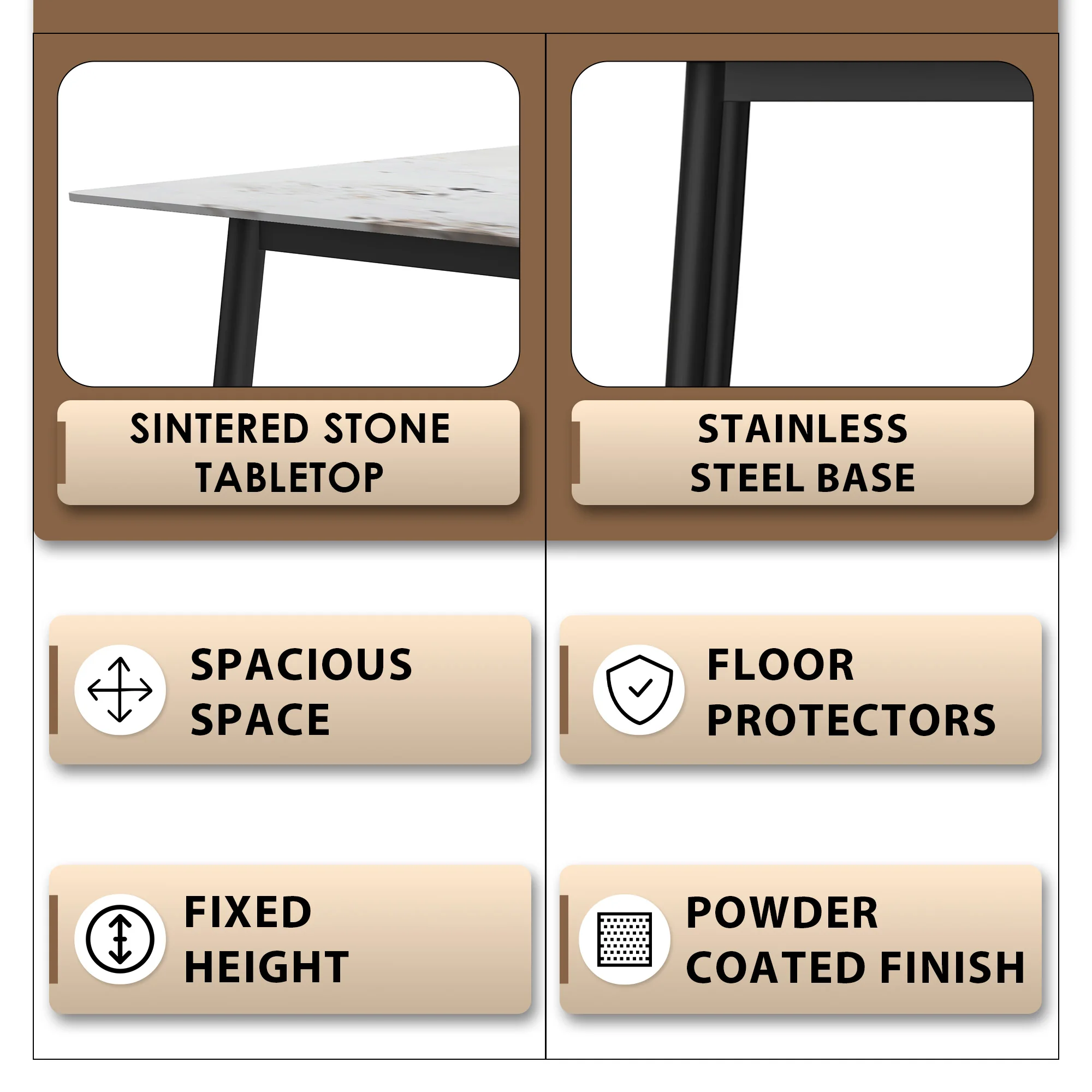 Zayle Series Modern Dining Table Black Base, With 71 White Grey Sintered Stone Top