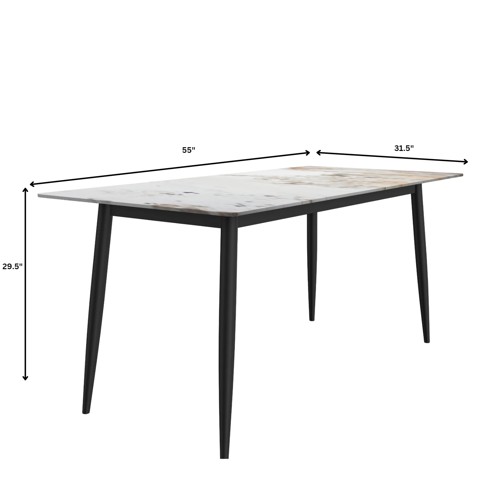 Zayle Series Modern Dining Table Black Base, With 71 White Grey Sintered Stone Top