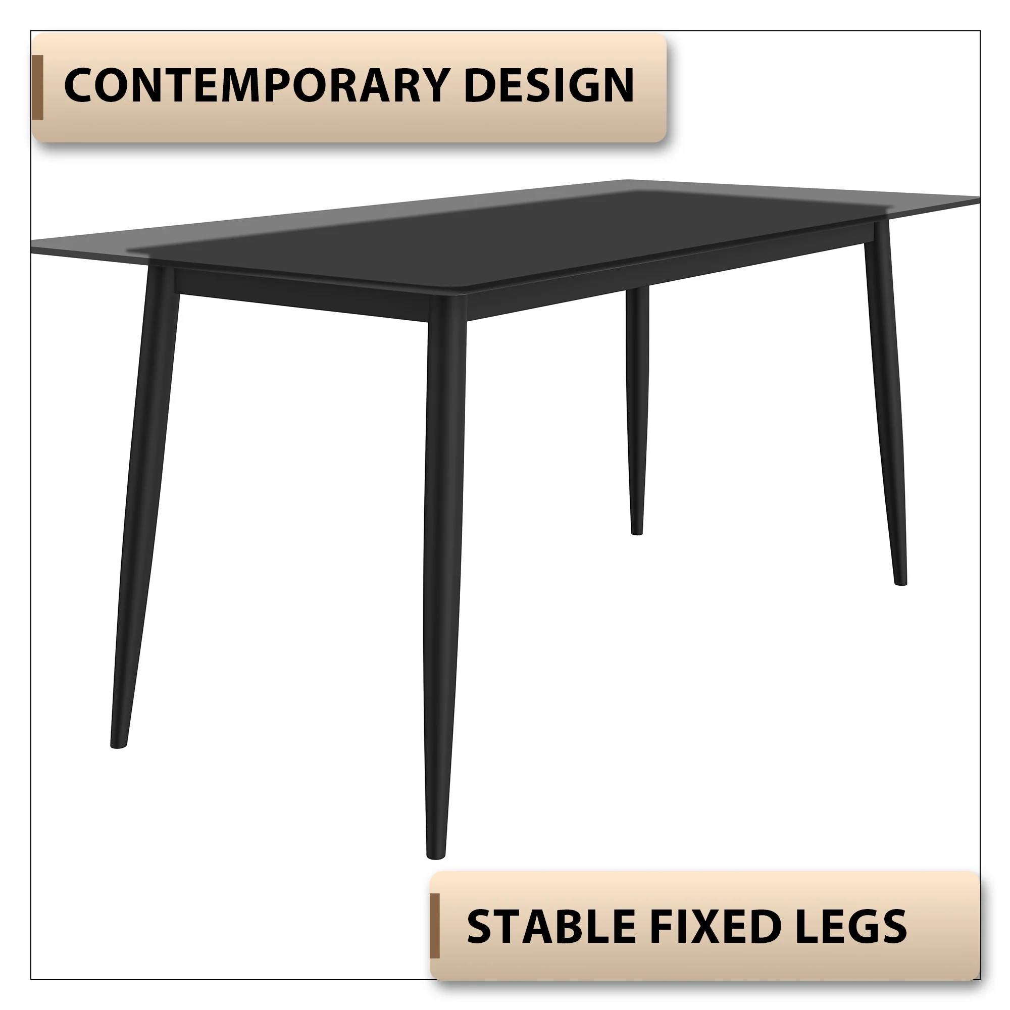 Zayle Series Modern Dining Table Black Base, With 71 Clear Glass Top