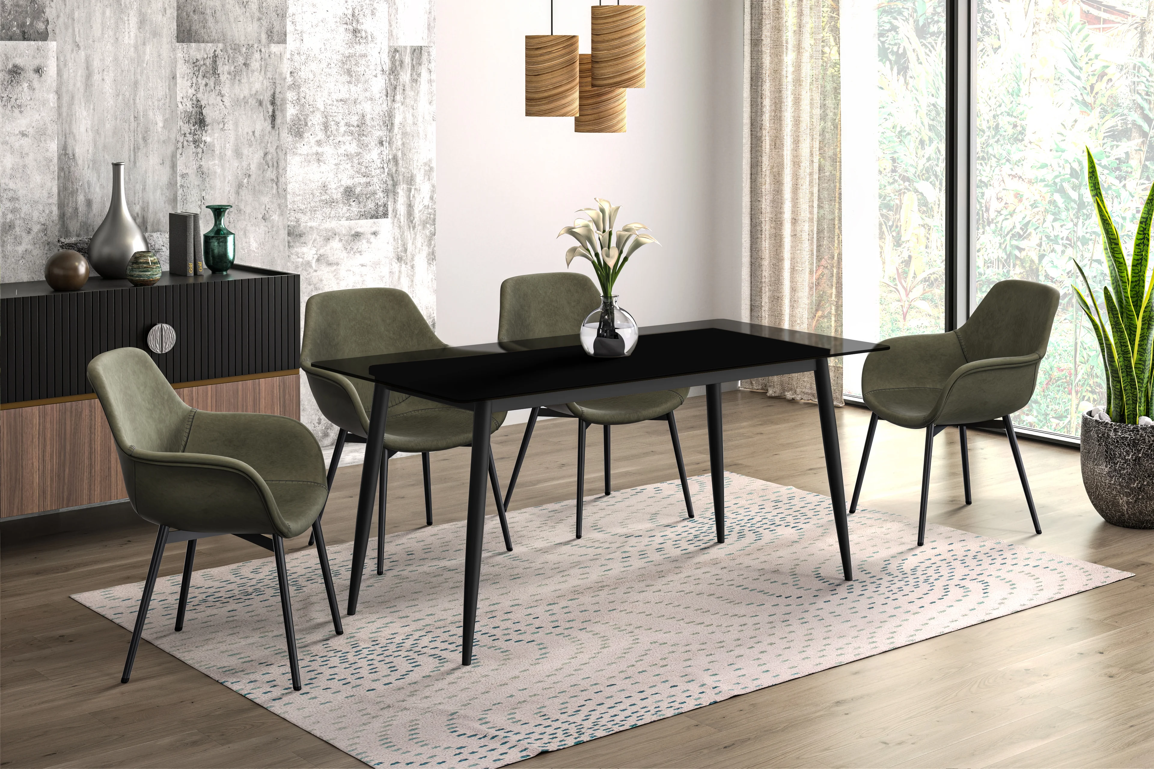 Zayle Series Modern Dining Table Black Base, With 71 Clear Glass Top