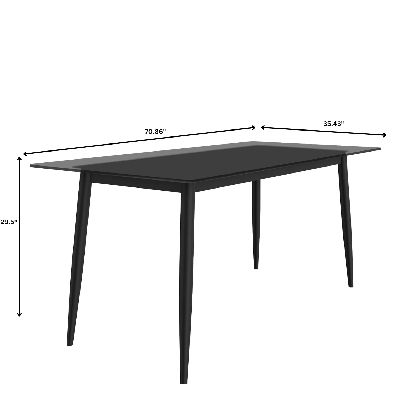 Zayle Series Modern Dining Table Black Base, With 71 Clear Glass Top