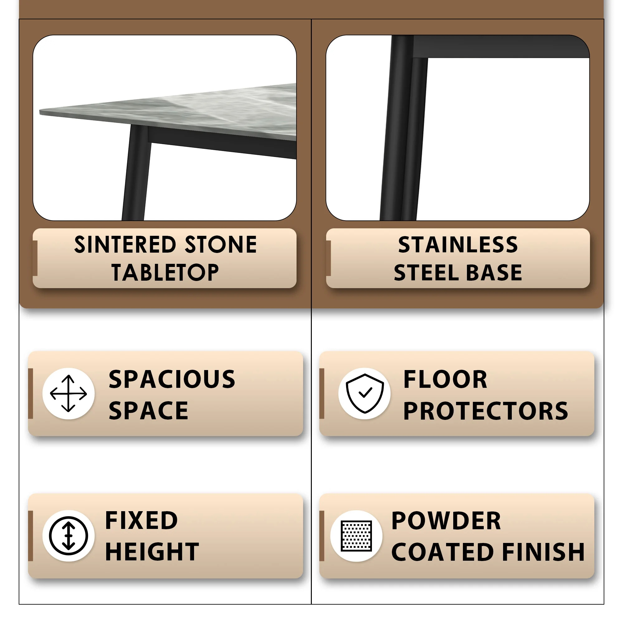 Zayle Series Modern Dining Table Black Base, With 71 Light Grey Sintered Stone Top