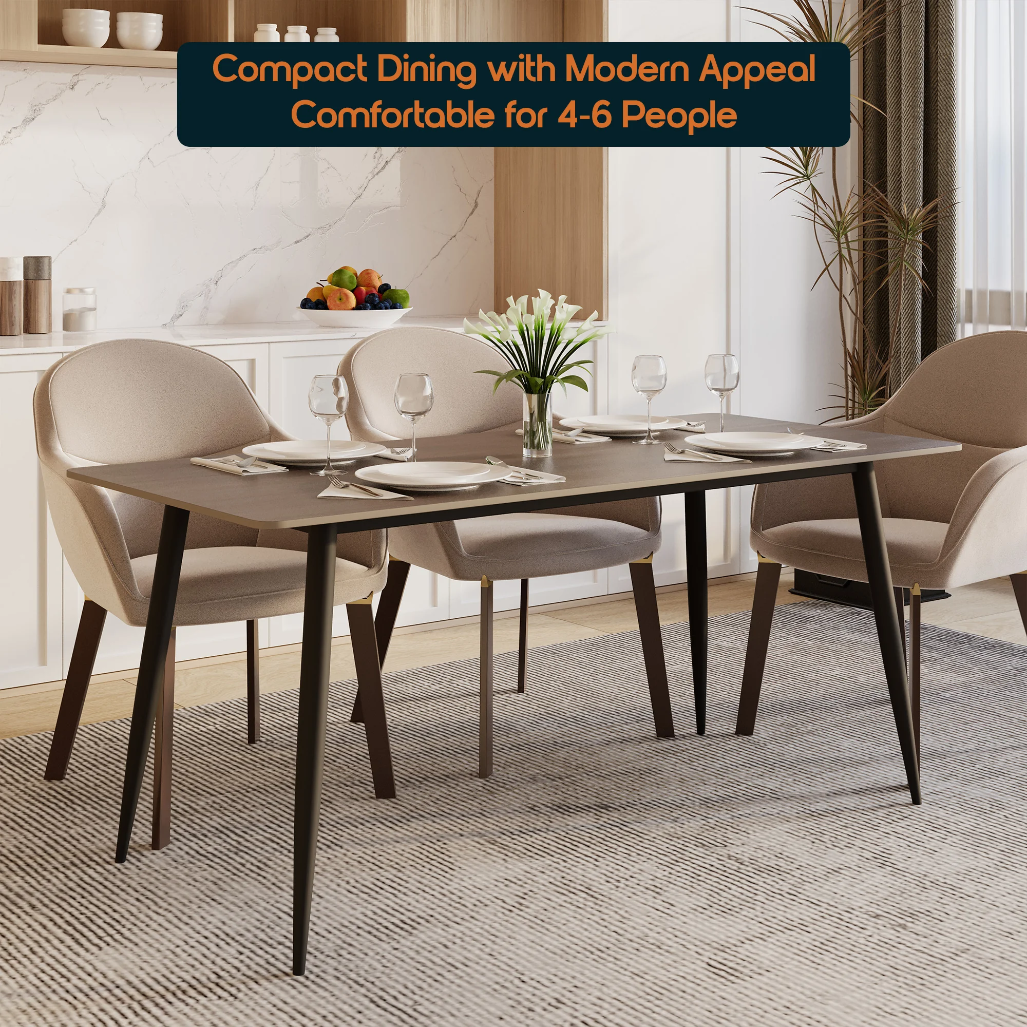 Zayle 71" Rectangle Sintered Stone Dining Table in Red Oak with BLack Base