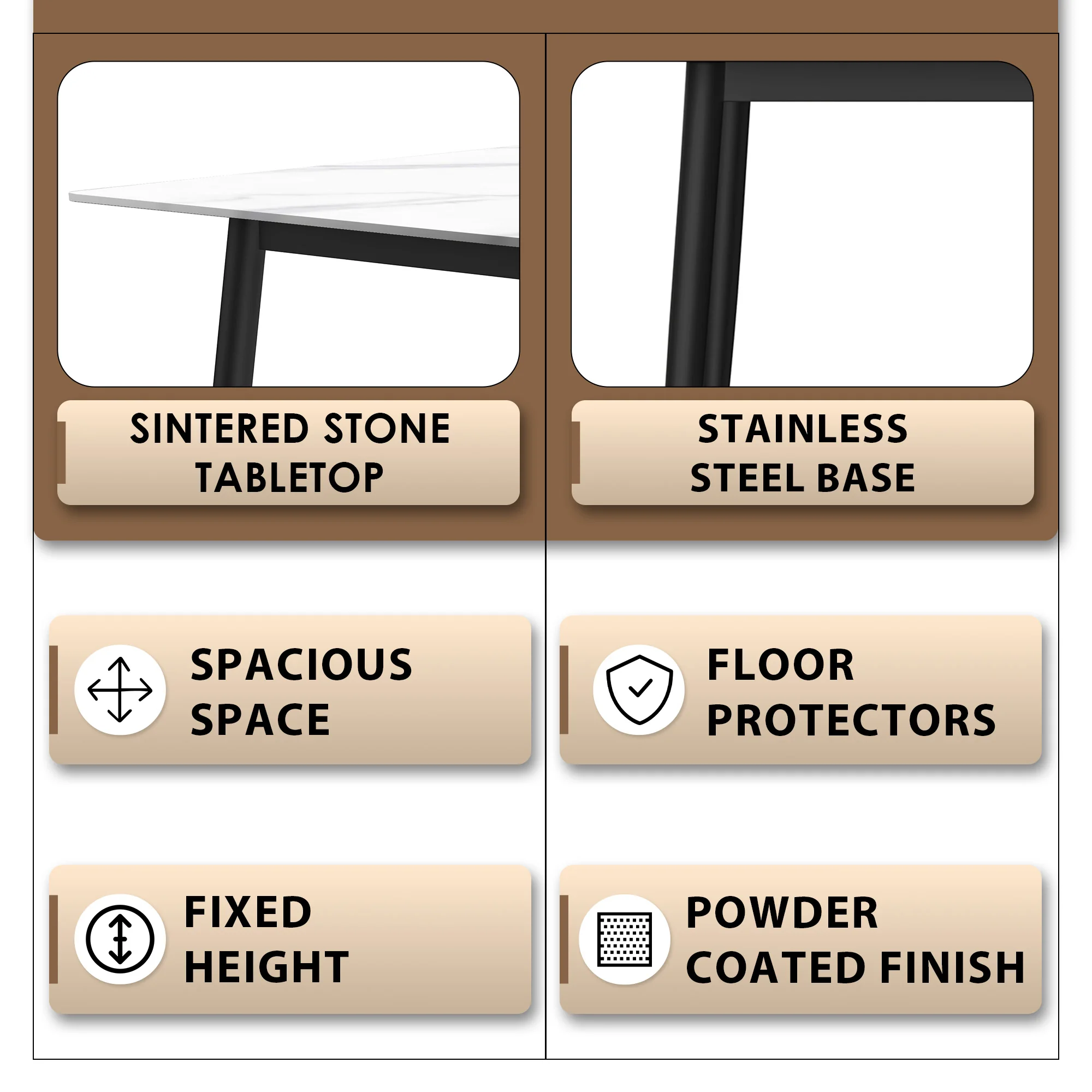 Zayle Series Modern Dining Table Black Base, With 71 White Sintered Stone Top