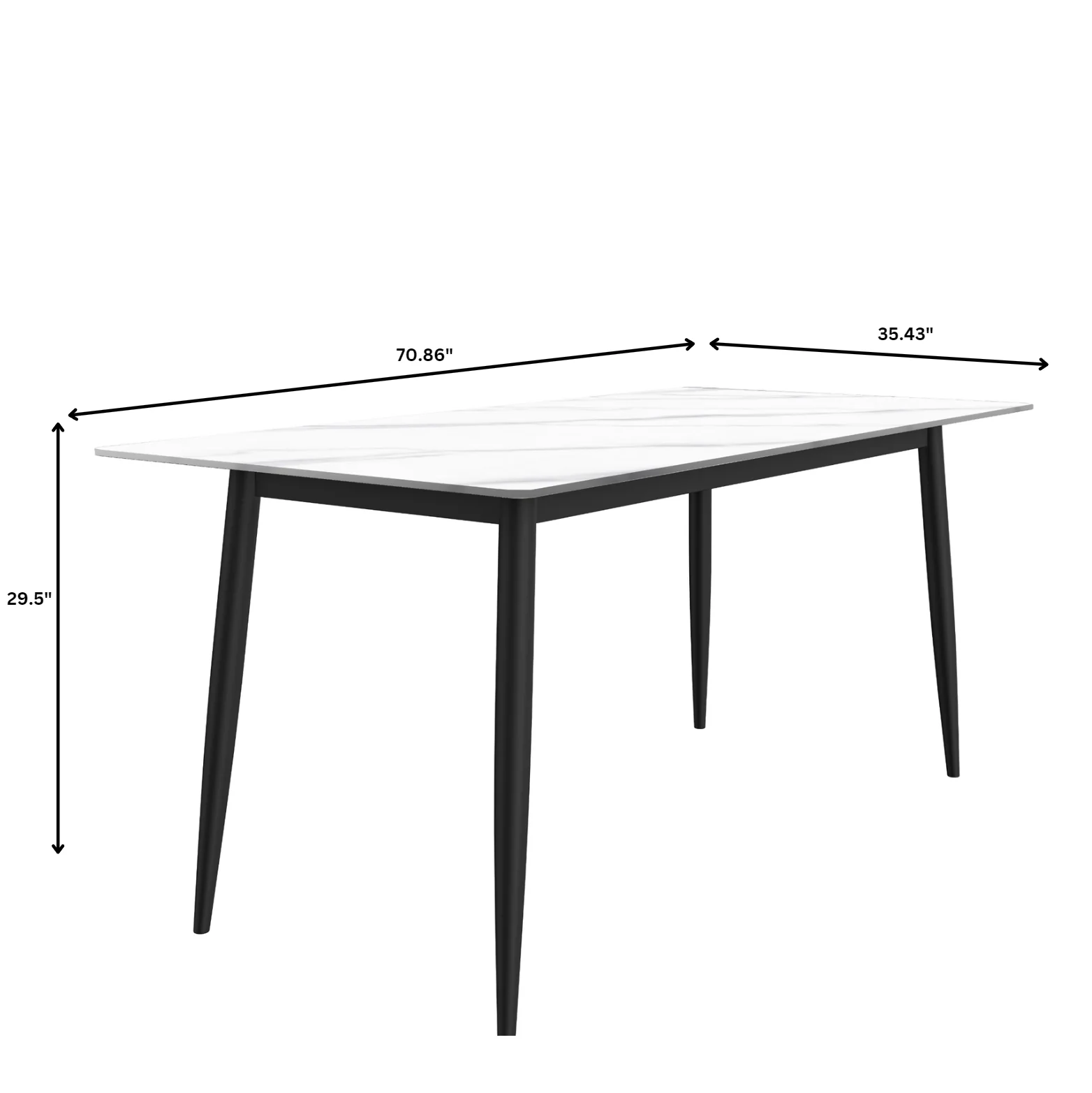 Zayle Series Modern Dining Table Black Base, With 71 White Sintered Stone Top