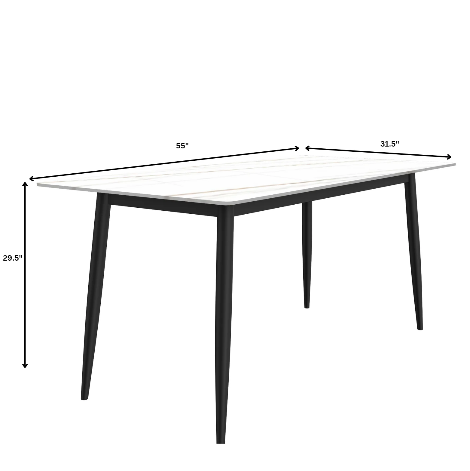 Zayle Series Modern Dining Table Black Base, With 71 White/Gold Sintered Stone Top