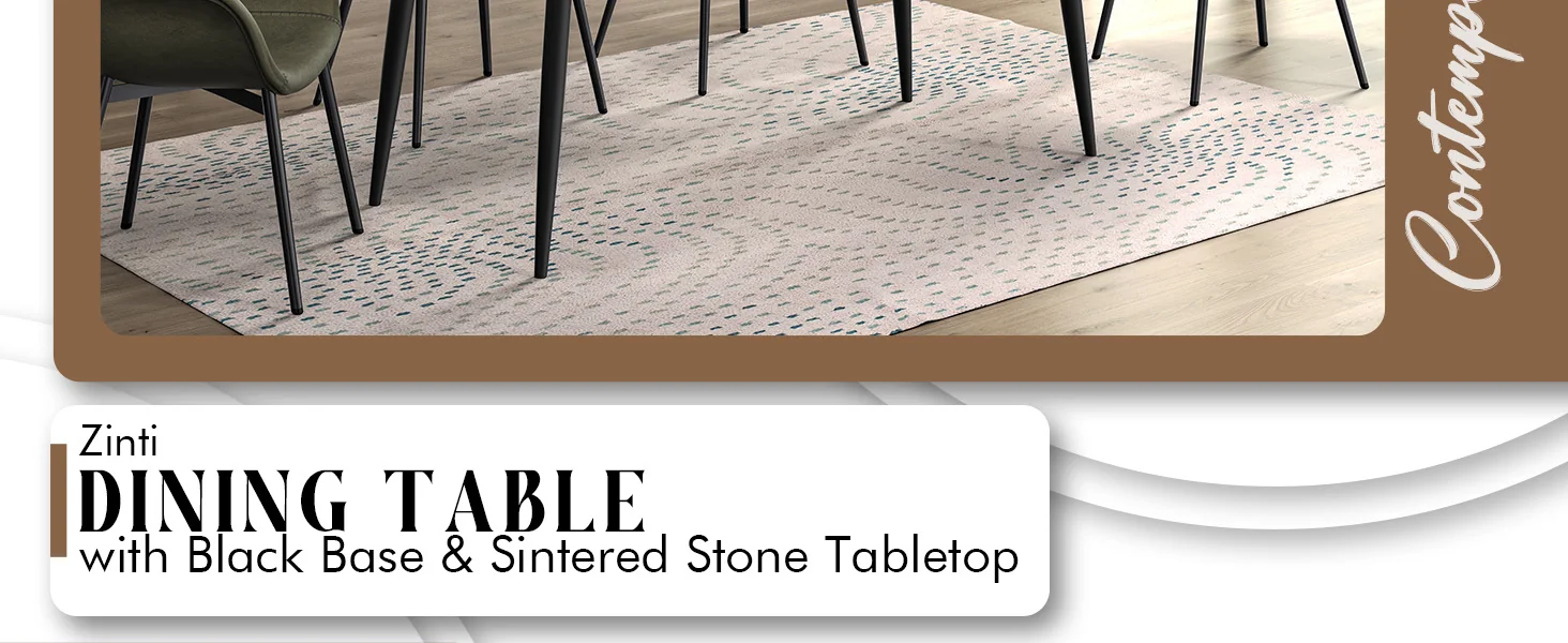 Zayle Series Modern Dining Table Black Base, With 71 White/Gold Sintered Stone Top