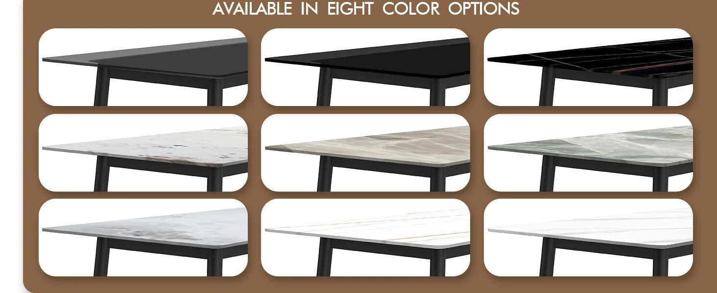 Zayle Series Modern Dining Table Black Base, With 71 White/Gold Sintered Stone Top