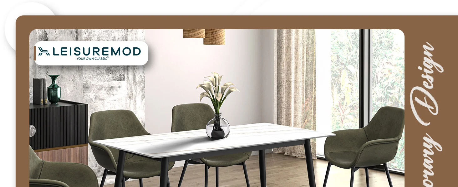 Zayle Series Modern Dining Table Black Base, With 71 White/Gold Sintered Stone Top