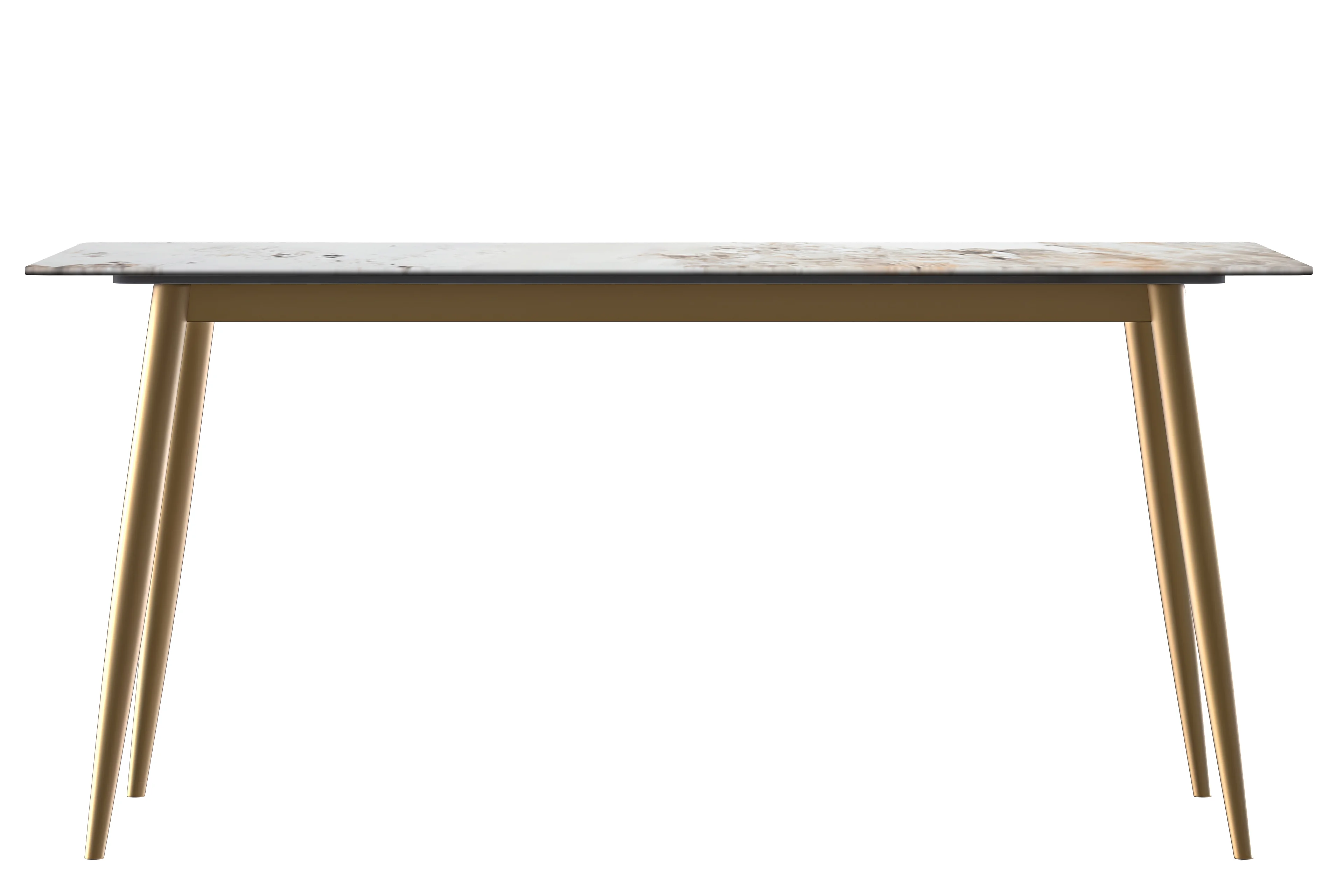 Zayle Series Modern Dining Table Brushed Gold Base, With 55 White Grey Sintered Stone Top