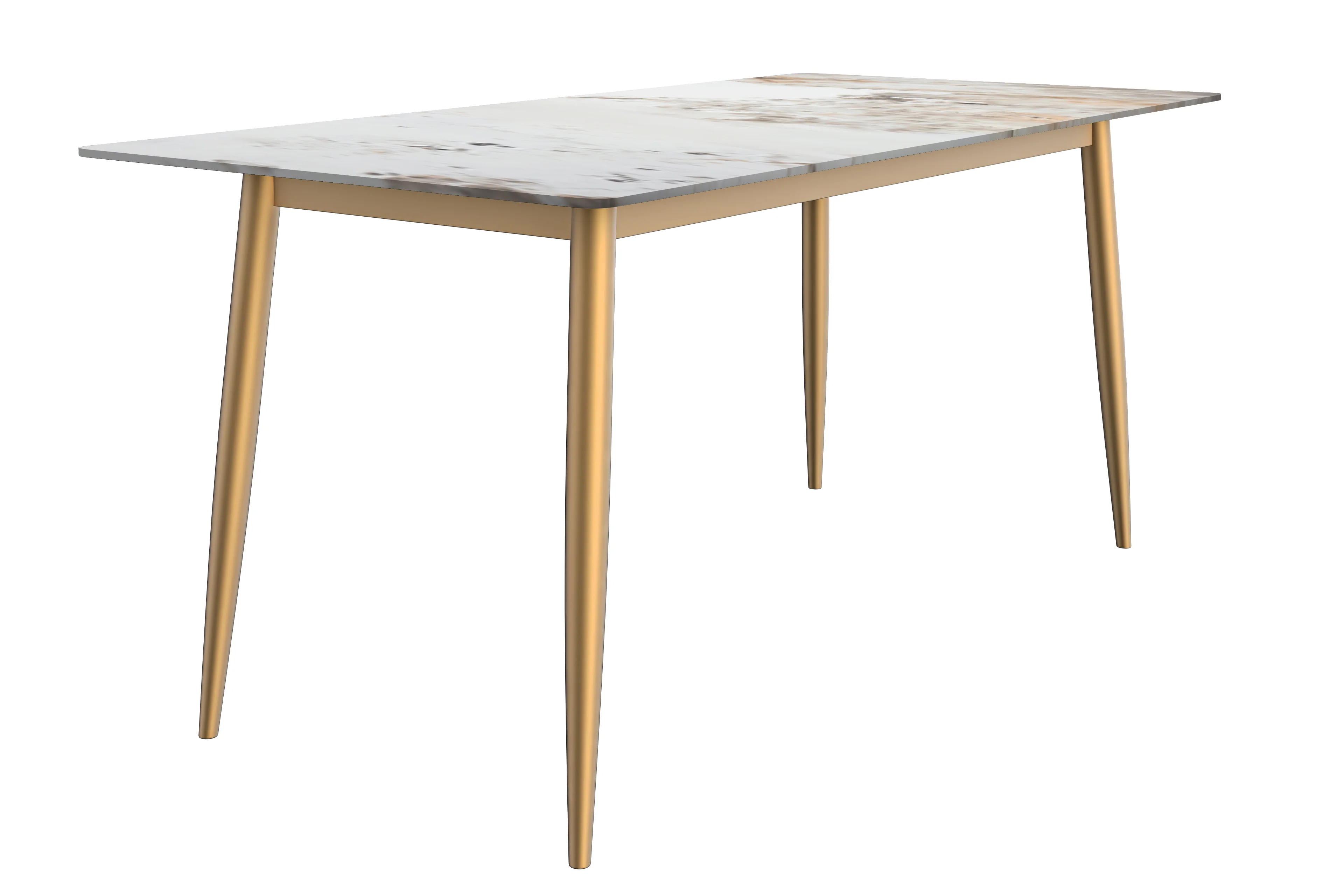 Zayle Series Modern Dining Table Brushed Gold Base, With 55 White Grey Sintered Stone Top