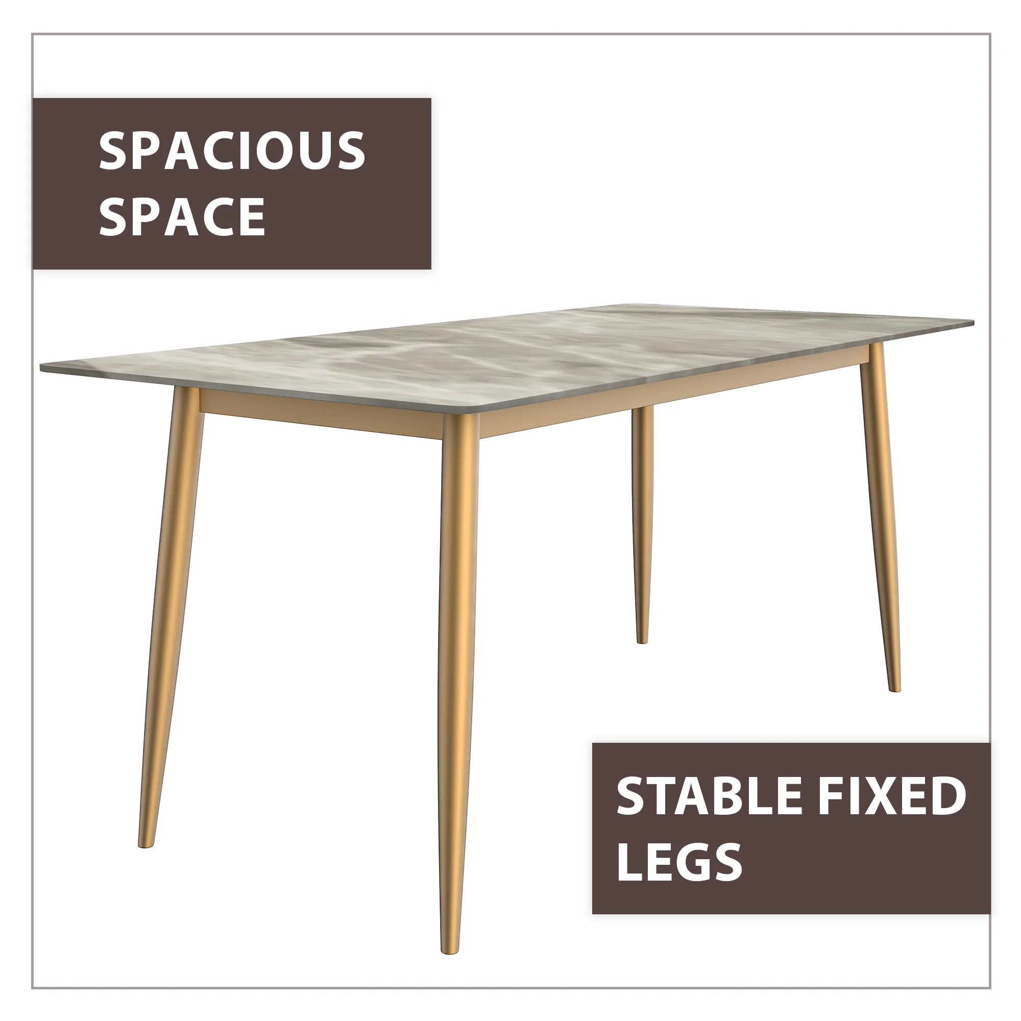 Zayle Series Modern Dining Table Brushed Gold Base, With 55 Deep Grey Sintered Stone Top