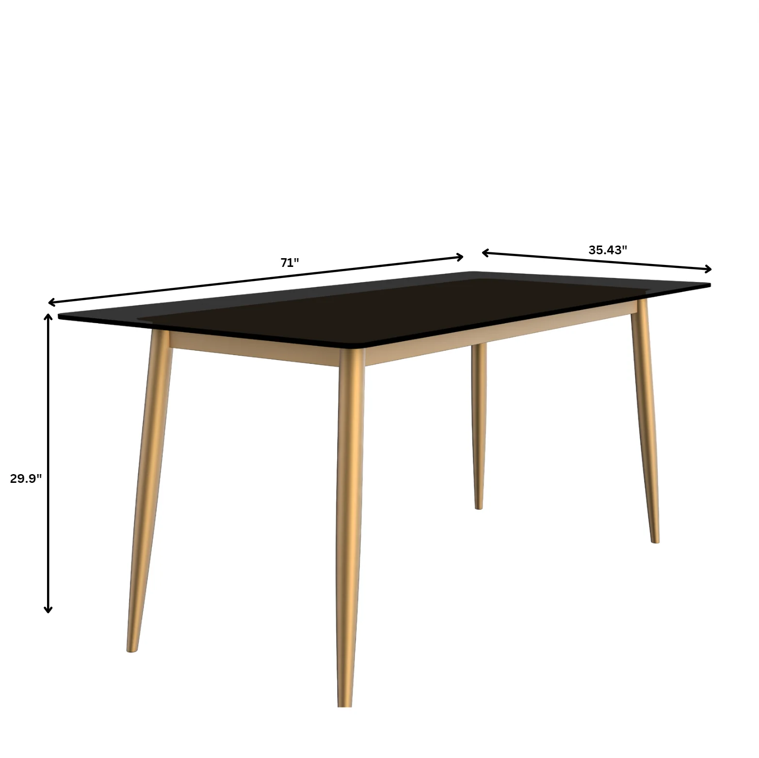 Zayle Series Modern Dining Table Brushed Gold Base, With 62 Black Glass Top