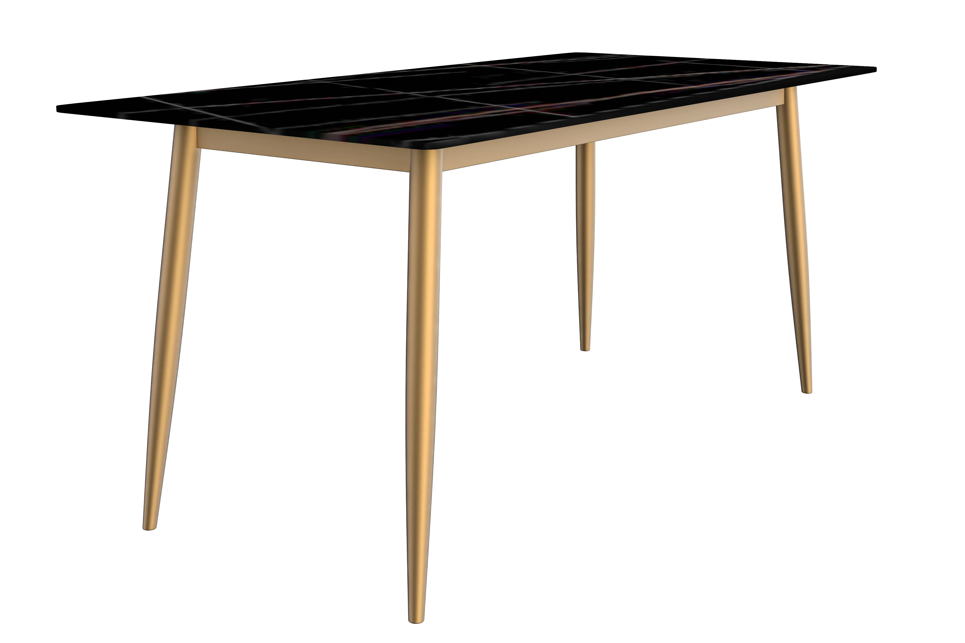 Zayle Series Modern Dining Table Brushed Gold Base, With 62 Black/Gold Sintered Stone Top