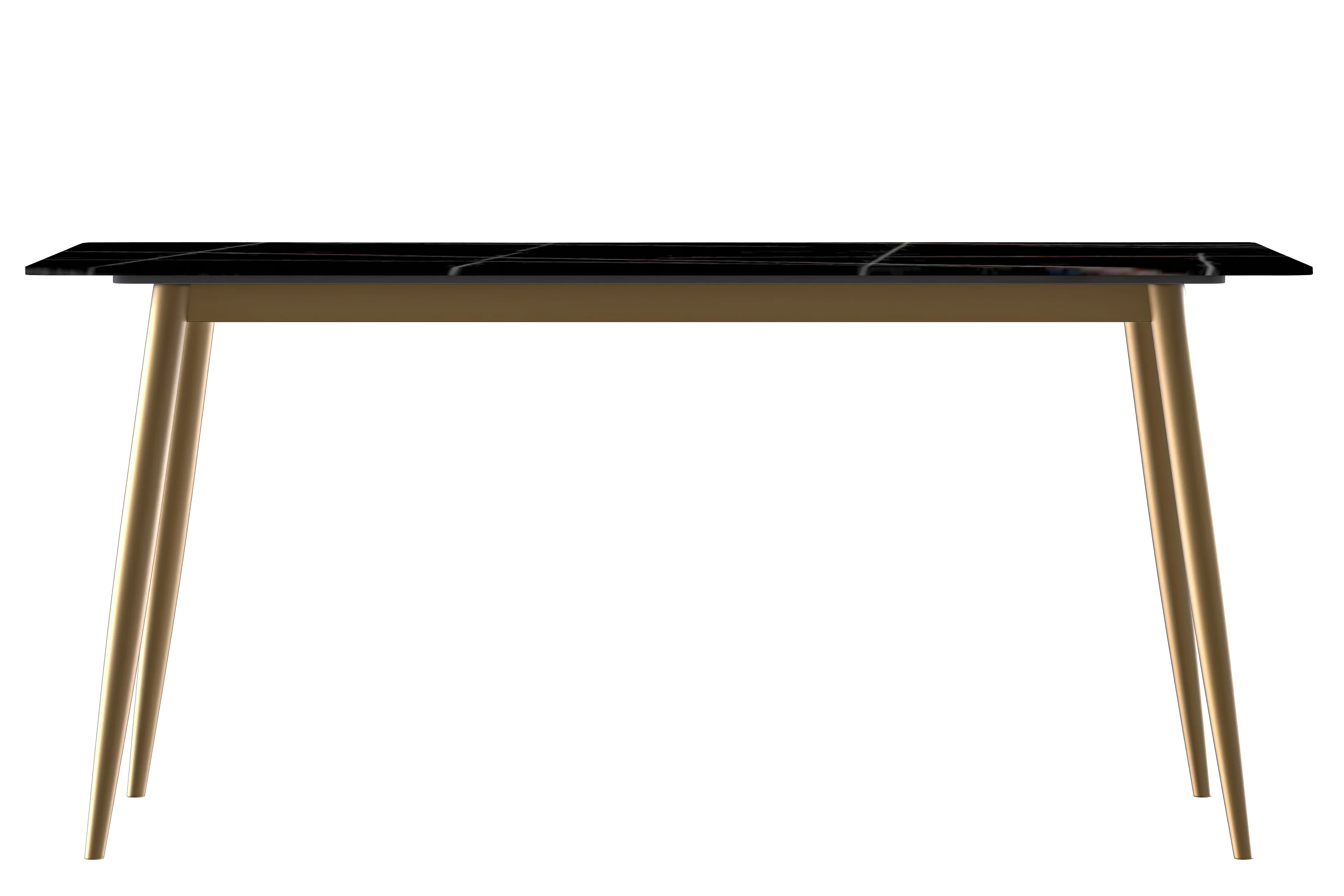 Zayle Series Modern Dining Table Brushed Gold Base, With 62 Black/Gold Sintered Stone Top