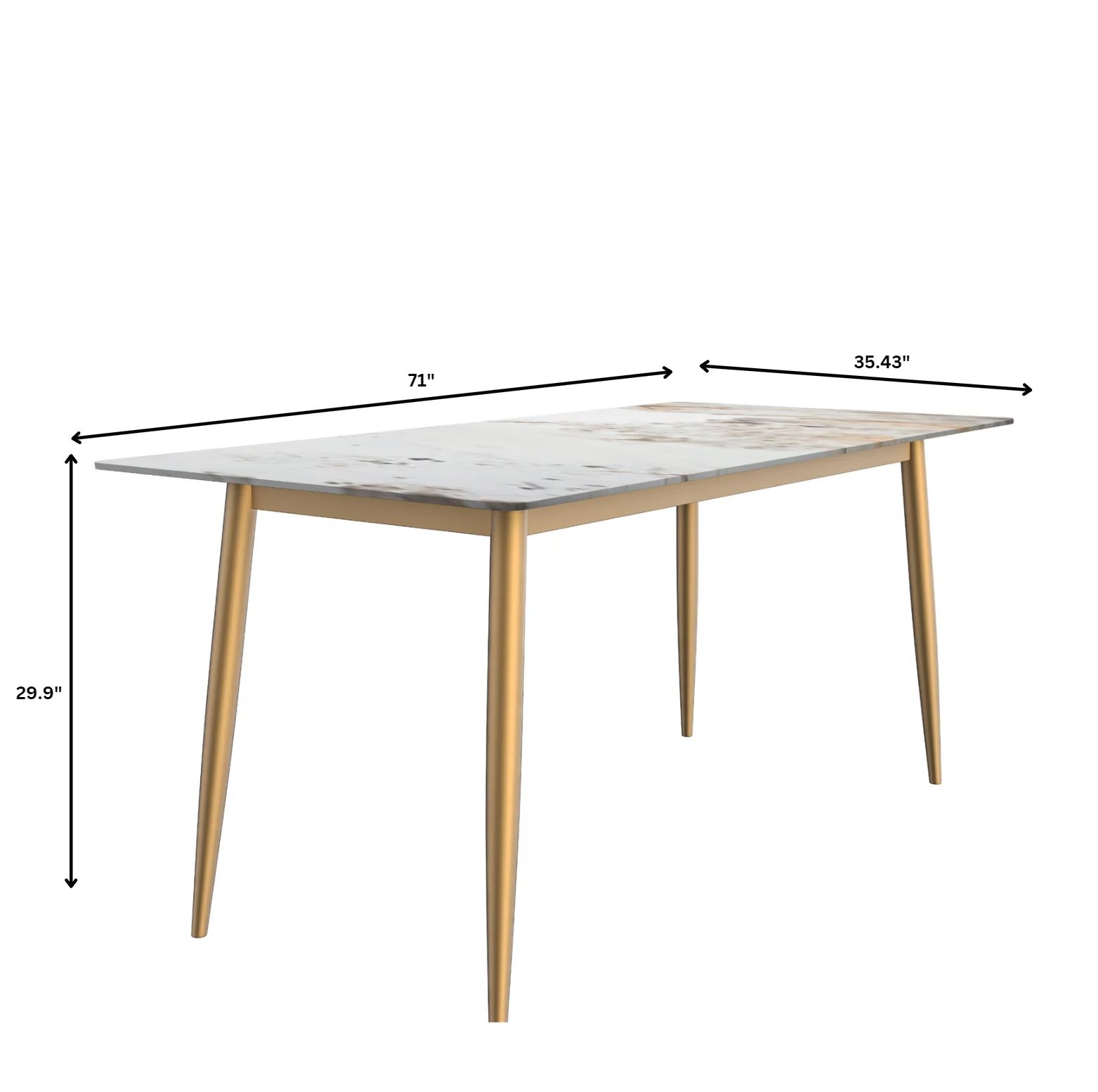 Zayle Series Modern Dining Table Brushed Gold Base, With 62 White Grey Sintered Stone Top