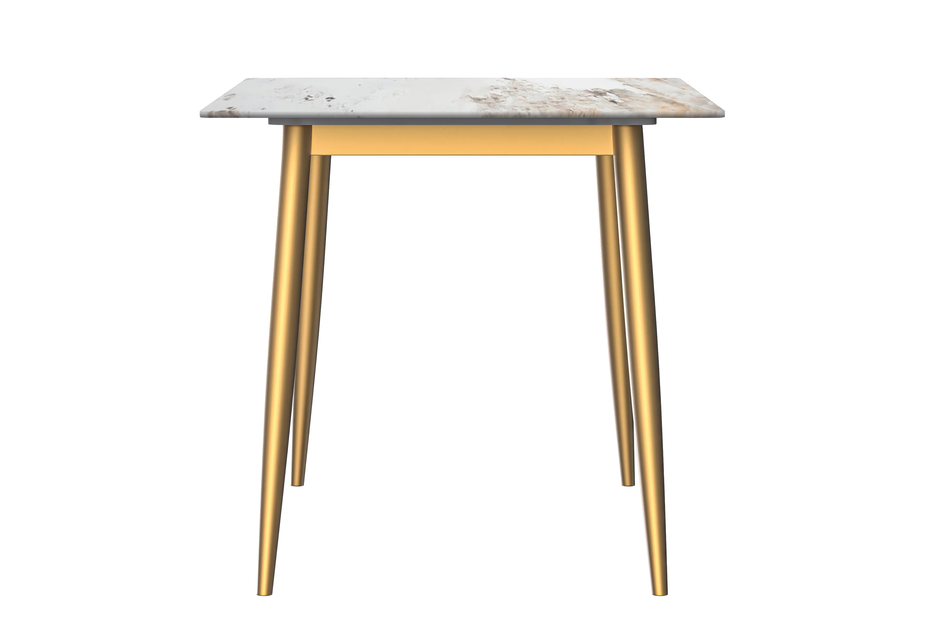 Zayle Series Modern Dining Table Brushed Gold Base, With 62 White Grey Sintered Stone Top