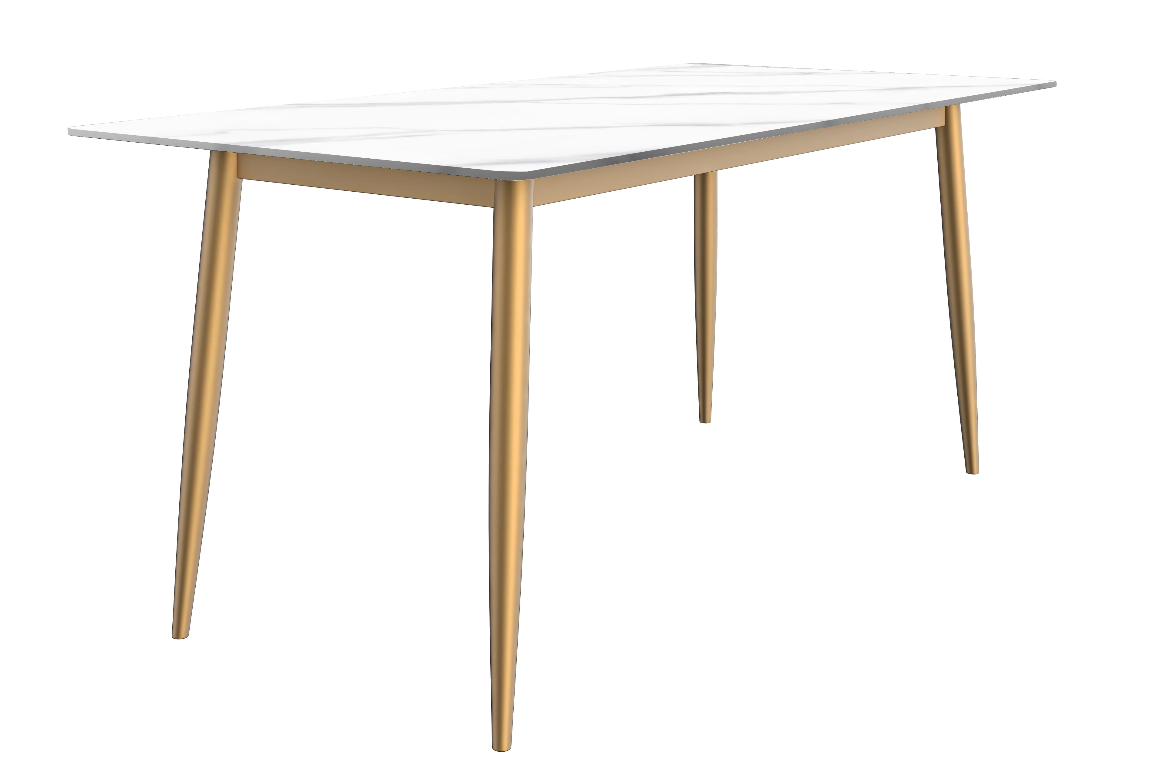 Zayle Series Modern Dining Table Brushed Gold Base, With 62 White Sintered Stone Top