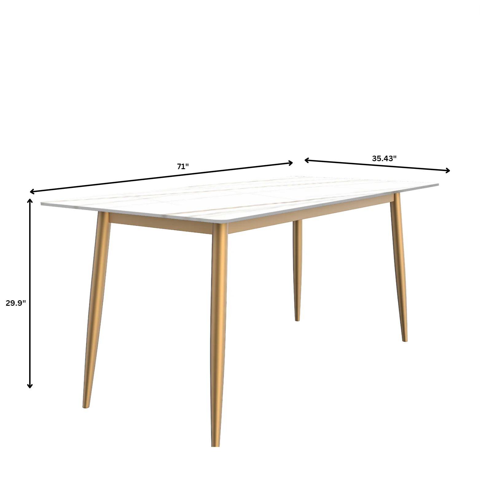 Zayle Series Modern Dining Table Brushed Gold Base, With 62 White/Gold Sintered Stone Top