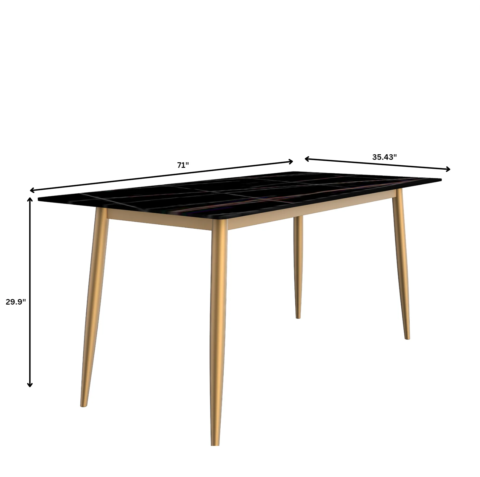 Zayle Series Modern Dining Table Brushed Gold Base, With 71 Black/Gold Sintered Stone Top