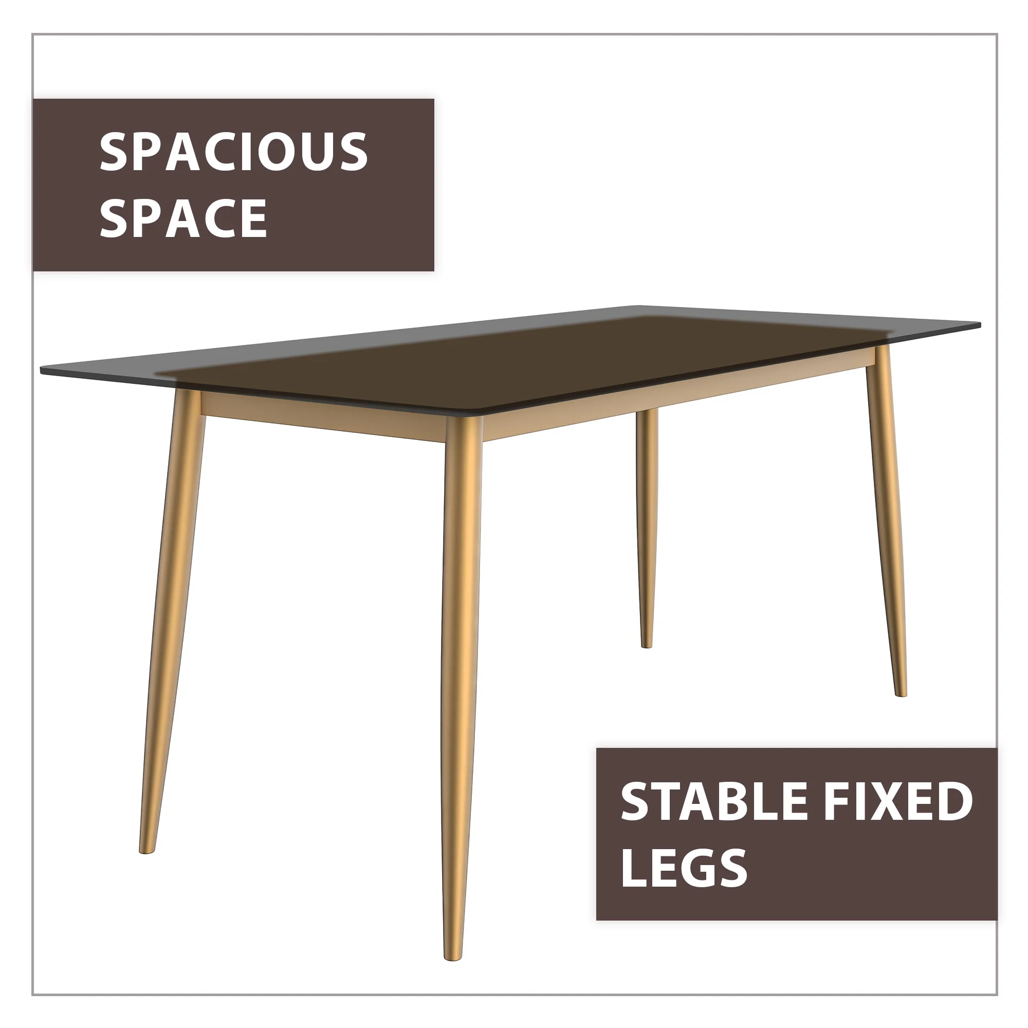 Zayle Series Modern Dining Table Brushed Gold Base, With 71 Clear Glass Top