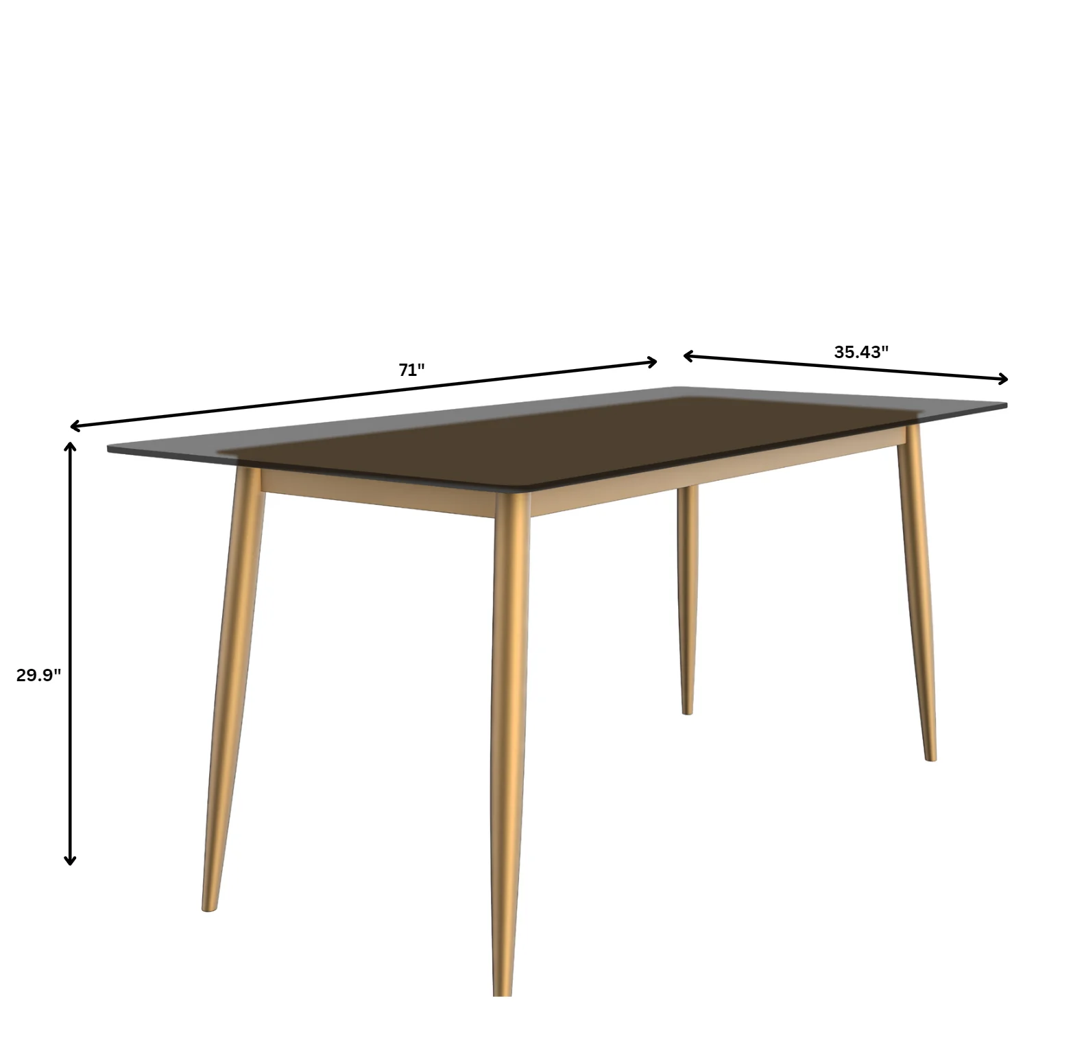 Zayle Series Modern Dining Table Brushed Gold Base, With 71 Clear Glass Top