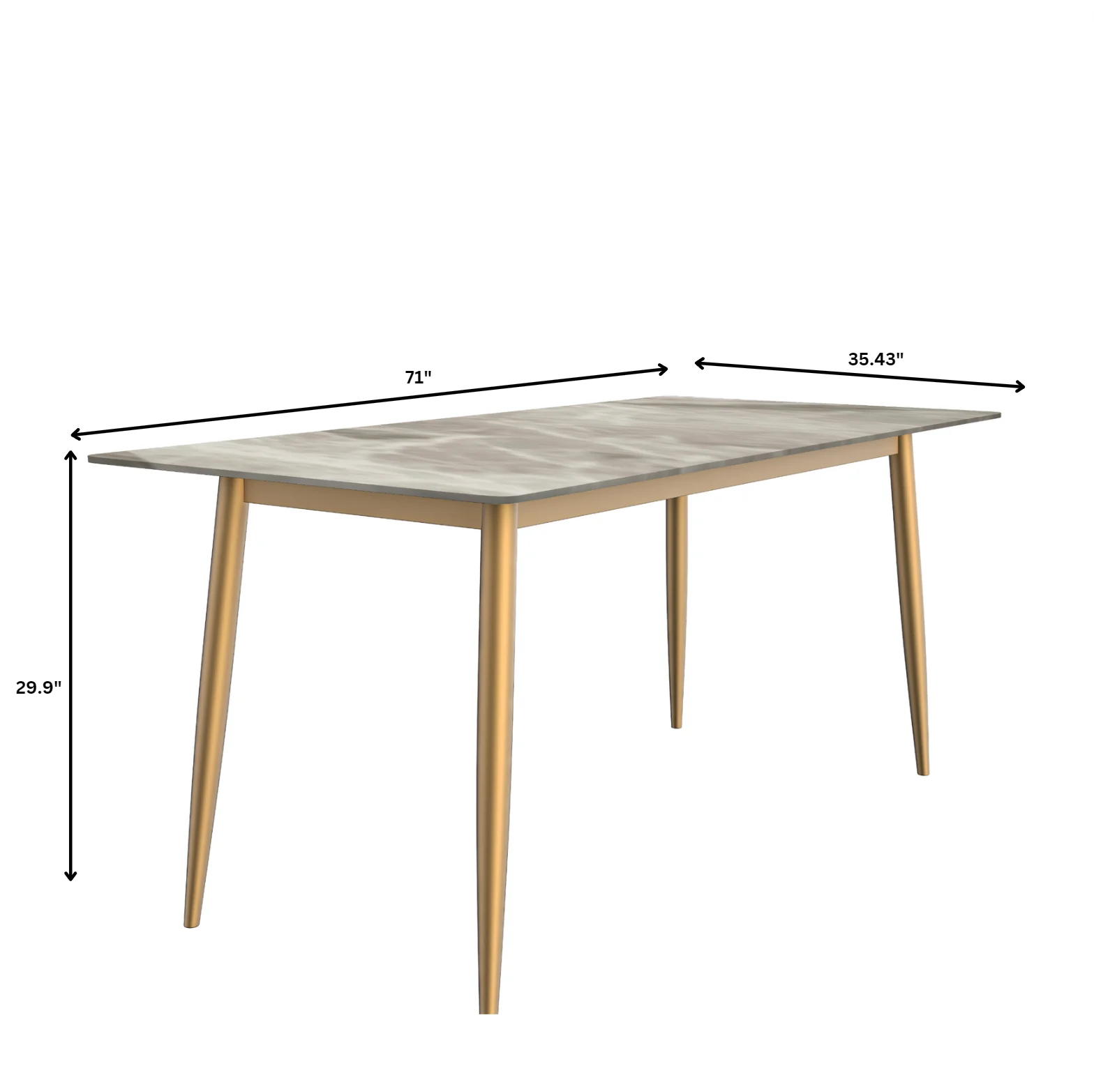 Zayle Series Modern Dining Table Brushed Gold Base, With 71 Deep Grey Sintered Stone Top