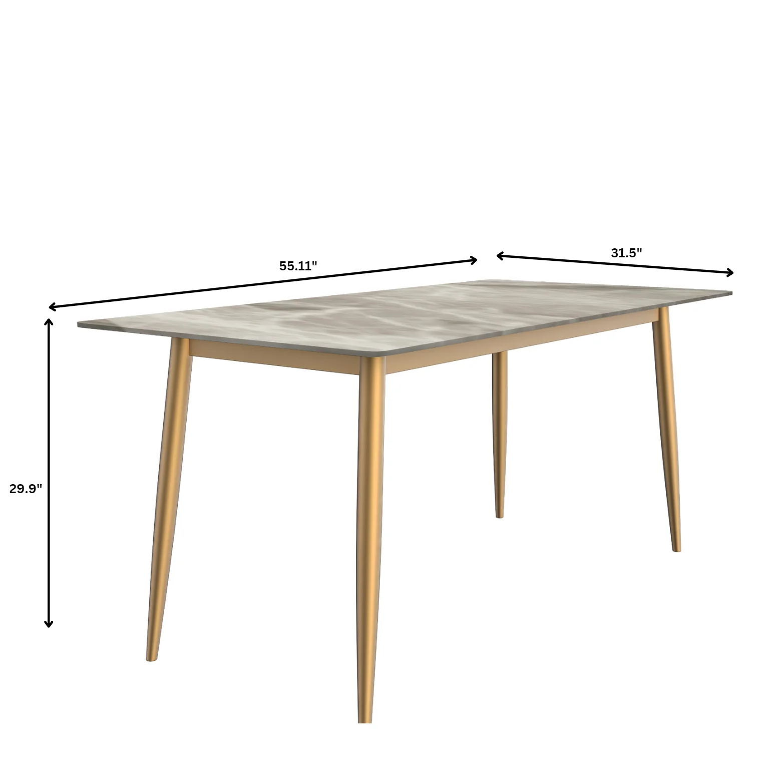 Zayle Series Modern Dining Table Brushed Gold Base, With 71 Deep Grey Sintered Stone Top