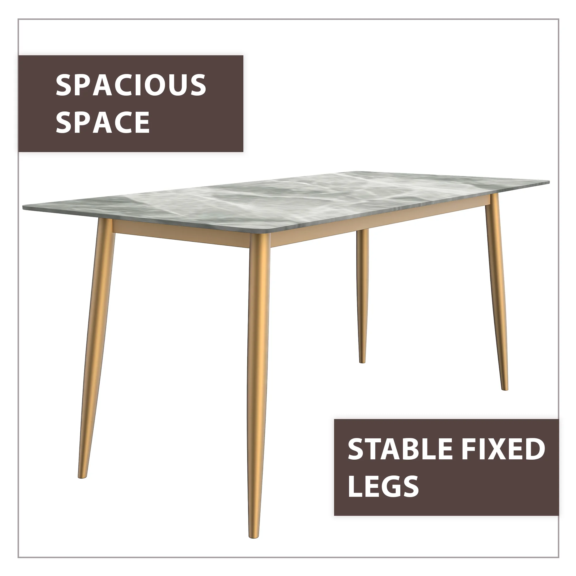 Zayle Series Modern Dining Table Brushed Gold Base, With 71 Light Grey Sintered Stone Top