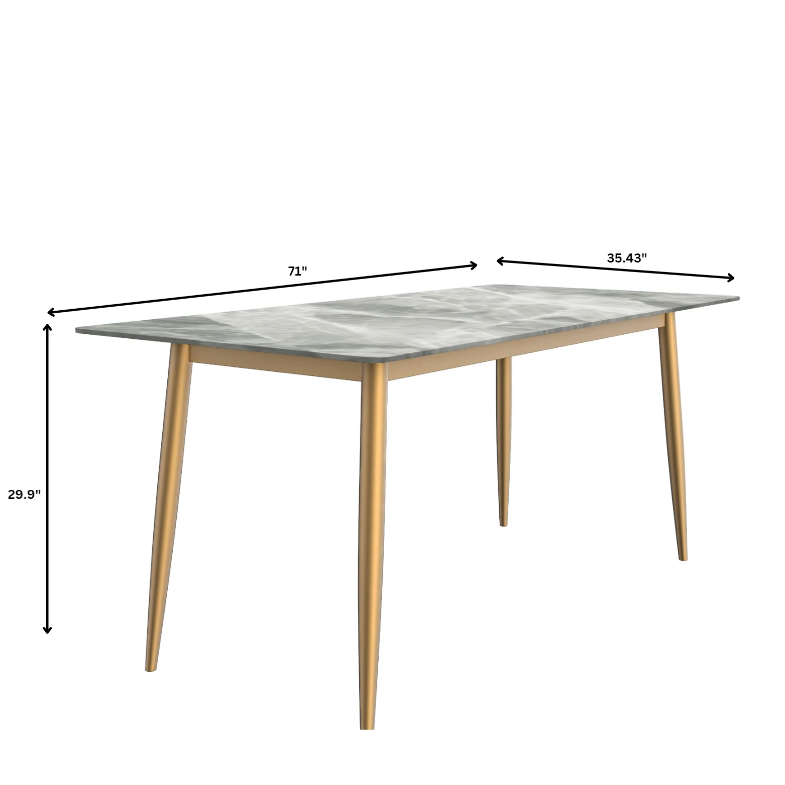 Zayle Series Modern Dining Table Brushed Gold Base, With 71 Light Grey Sintered Stone Top
