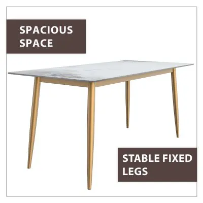 Zayle Series Modern Dining Table Brushed Gold Base, With 71 Medium Grey Sintered Stone Top
