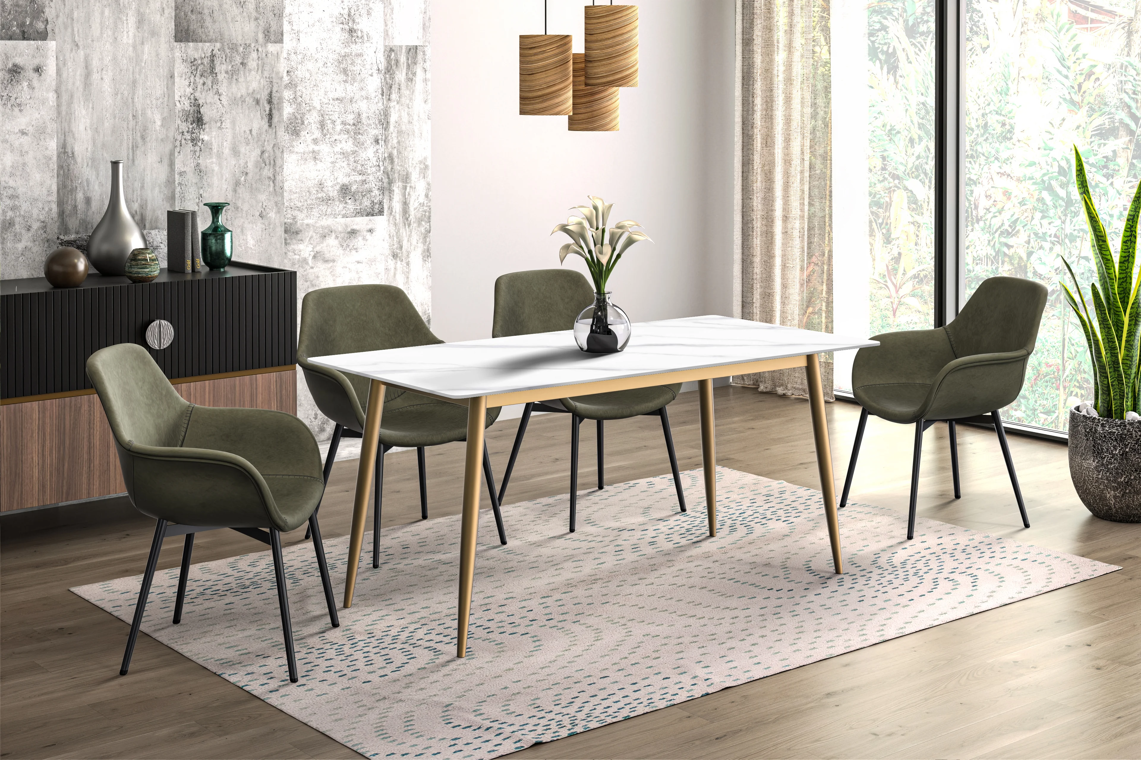 Zayle Series Modern Dining Table Brushed Gold Base, With 71 White Sintered Stone Top